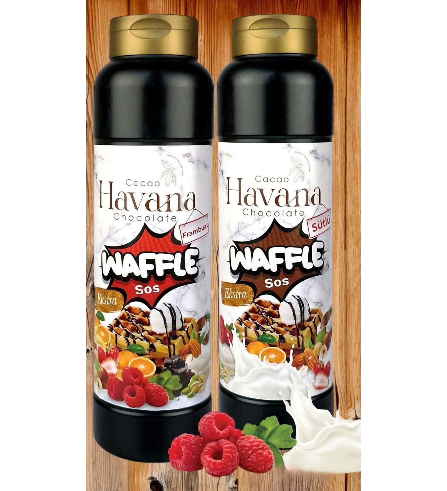 Cacao havana MILK WAFFLE SAUCE AND RASPBERRY WAFFLE SAUCE 2-PACK 1000 GRAM + 1000 GRAM - Buy Online on GoSupps.com
