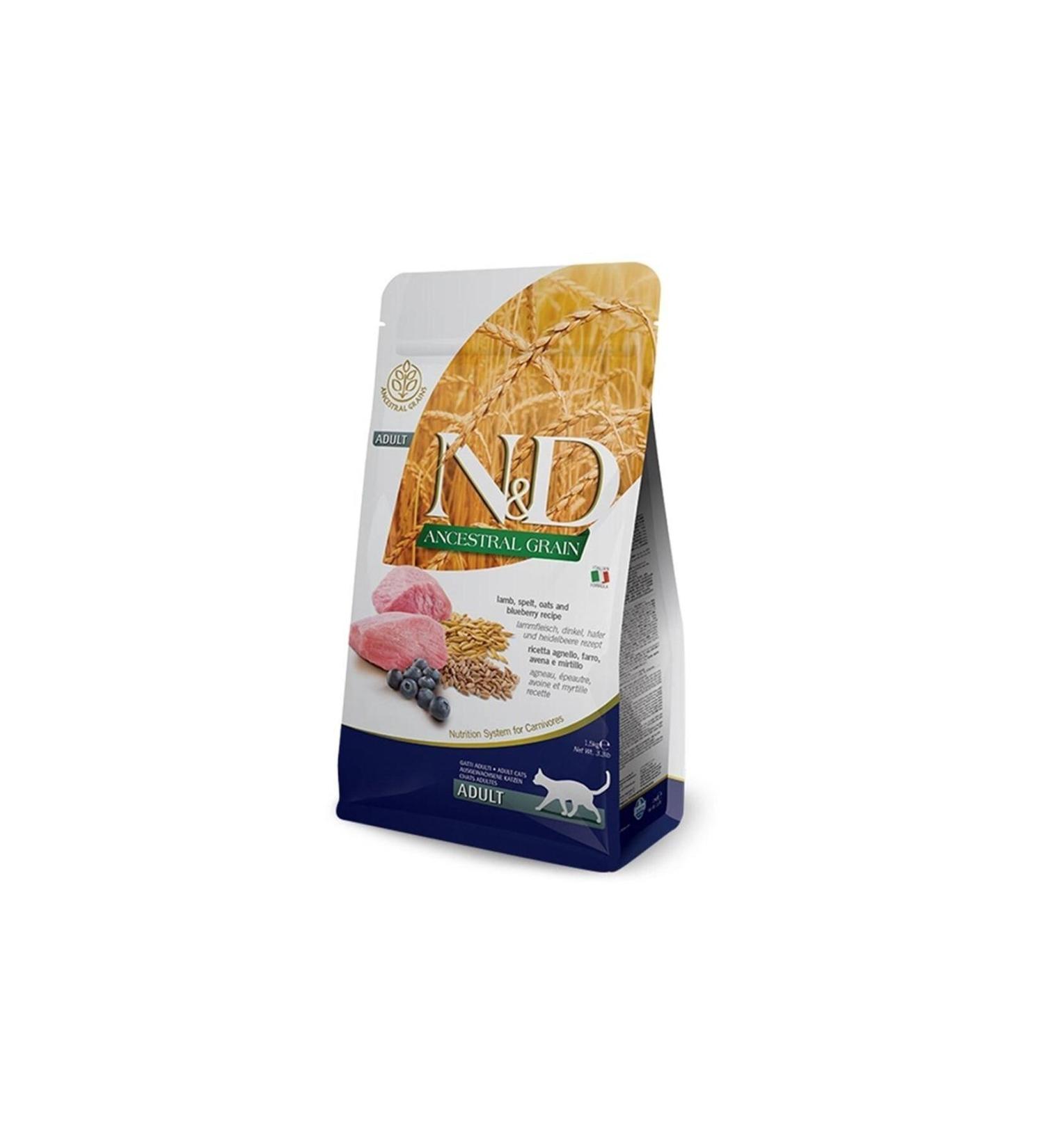 & D Ancestral Grain Cat 1.5kg Low Grain Lamb Boneless Wheat Oatmeal and Blueberry Cat Food