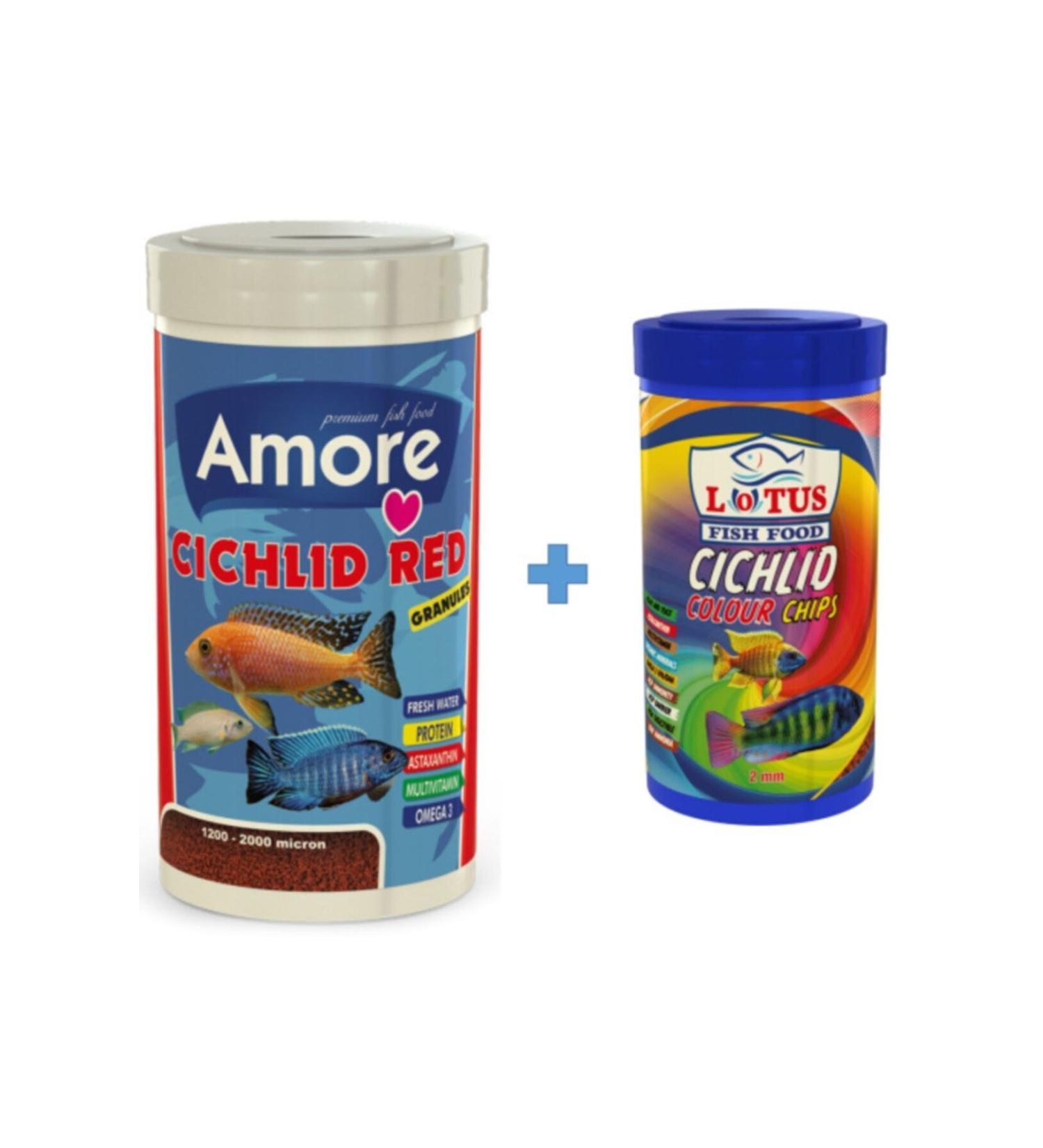 AMORE Ciklet Red Granules 1000ml Lotus Malawi Colour Chips 250ml Aquarium Fish Food