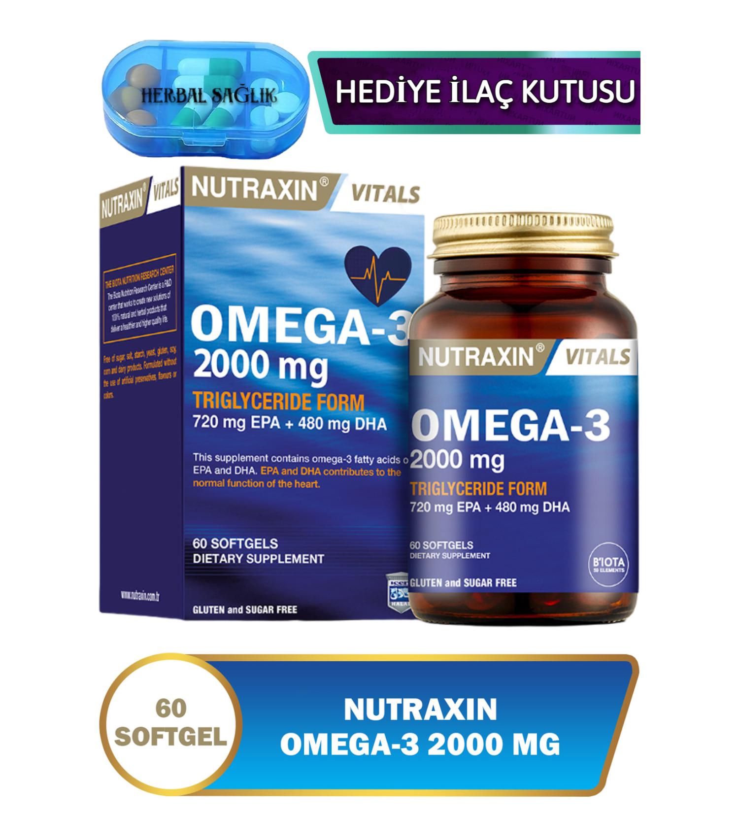 Nutraxin Omega 3-(EPA 720+DHA 480) - (Triglyceride) 60 Pieces Soft Gel 2000 Mg