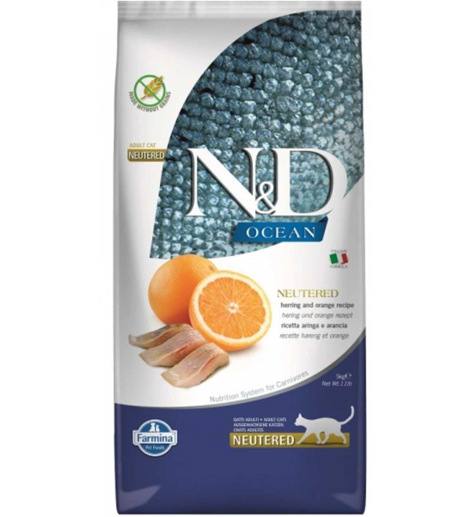 N & D Ocean Grain-Free Herring & Orange Sterilized Adult Cat Food 5 kg