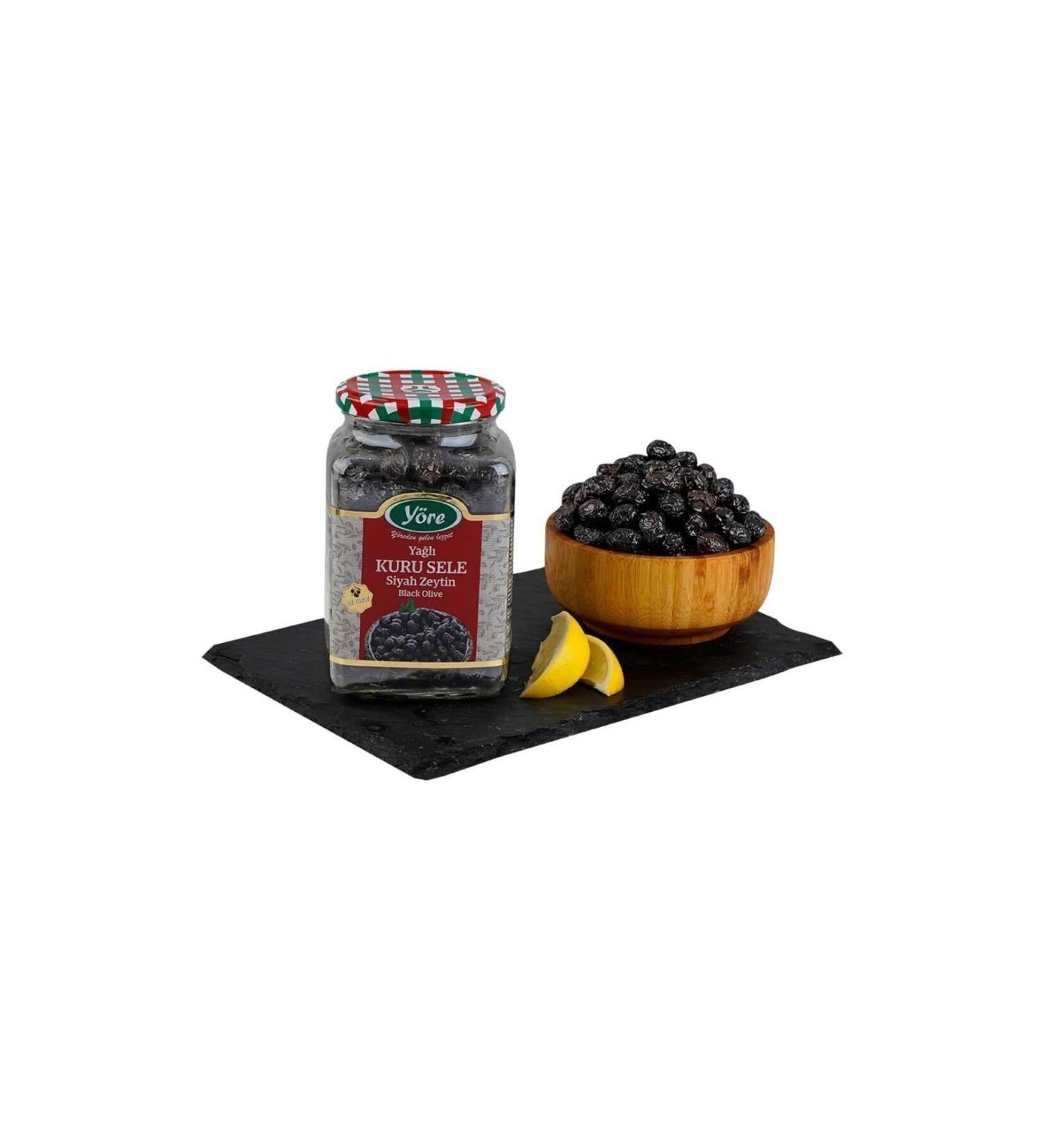 Local Gemlik Oily Dry Sele Black Olives 2 X 550 gr (291-320 CALIBER)