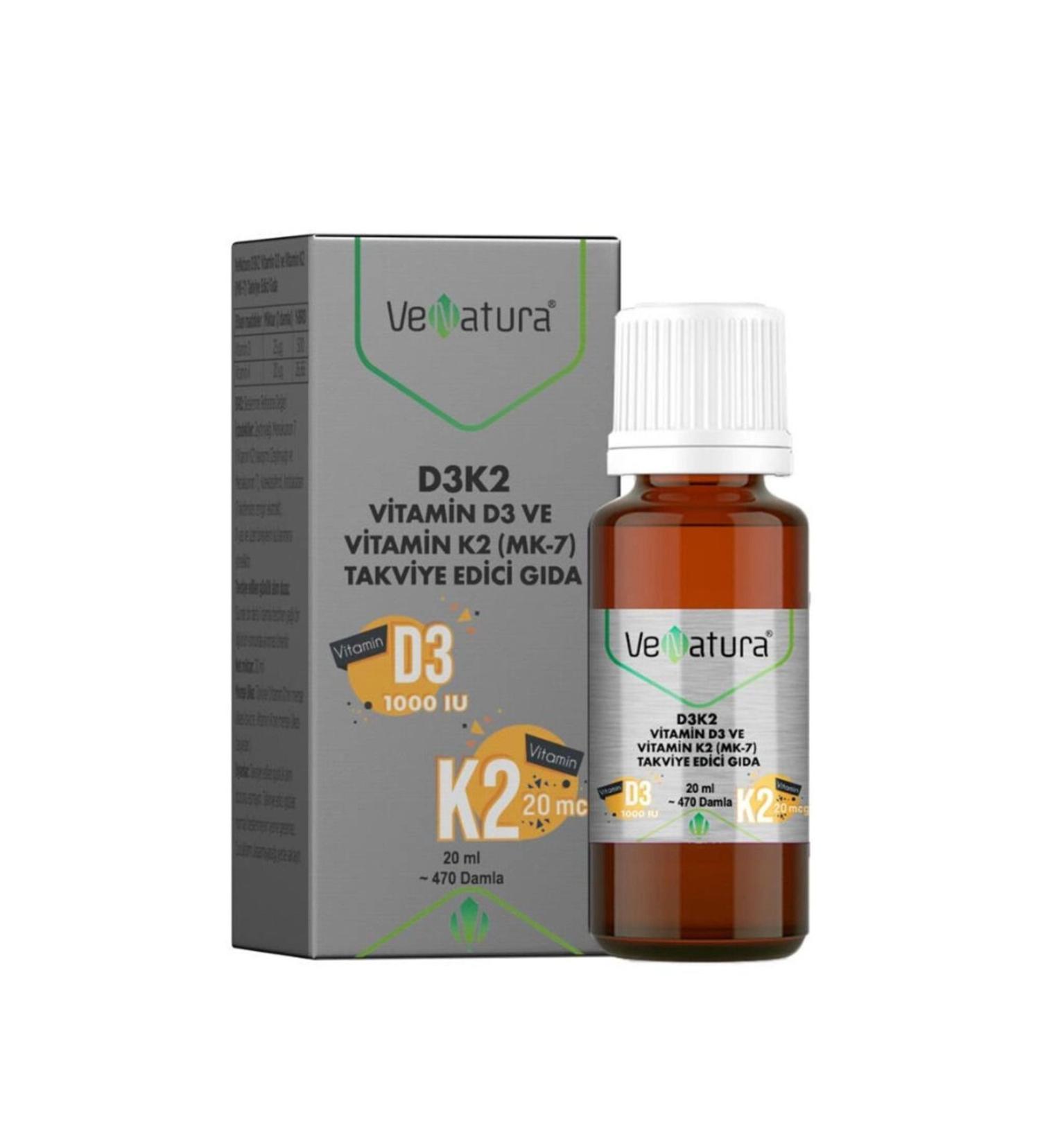 Venatura D3k2 Vitamin D3 And Menaquinon 7 Food Supplement 20 ml