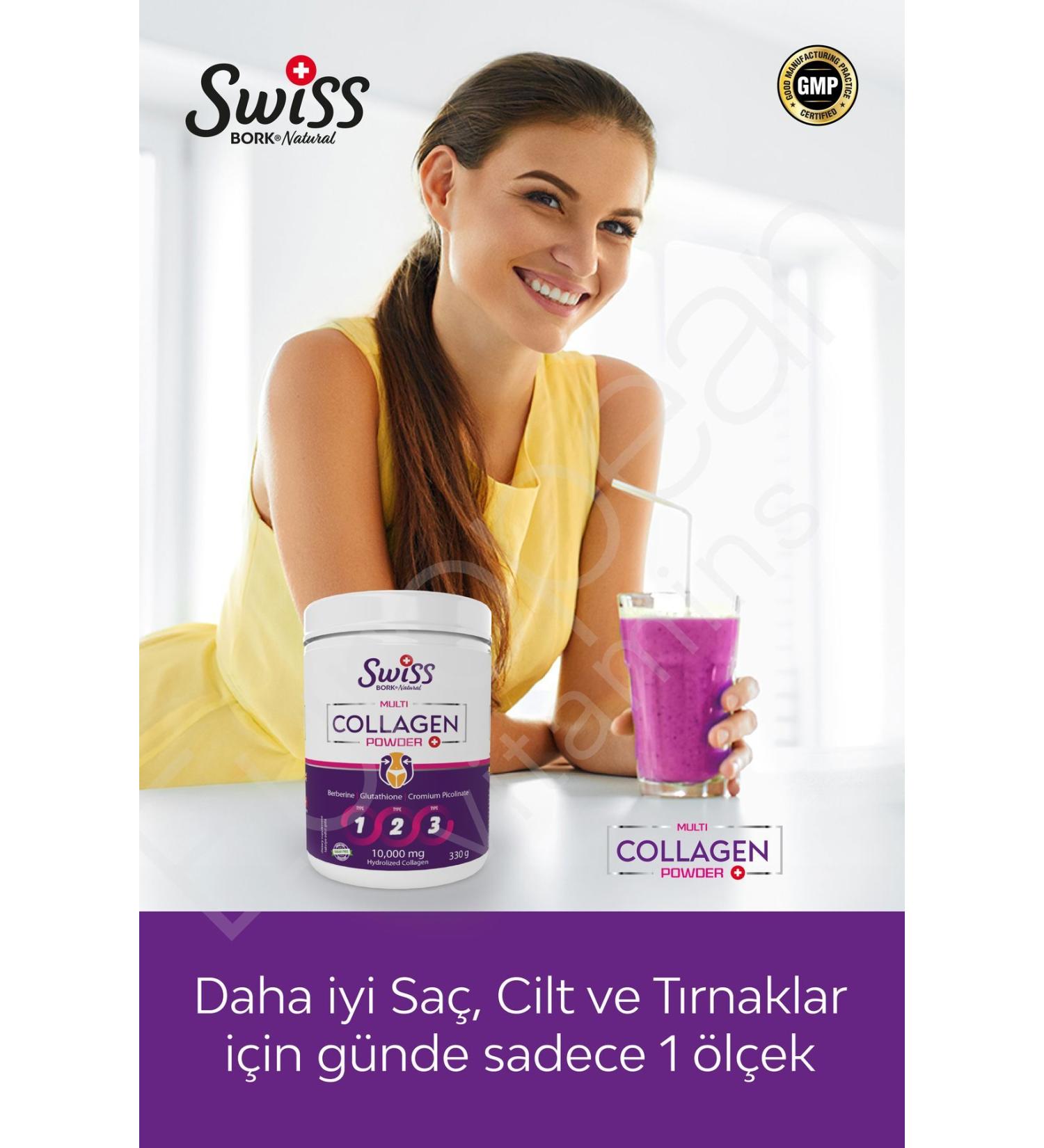 SWISS Bork Multi Collagen Powder 330 gr Multivitamin Rich Food Supplement Type 1-2-3 - Buy Online on GoSupps.com