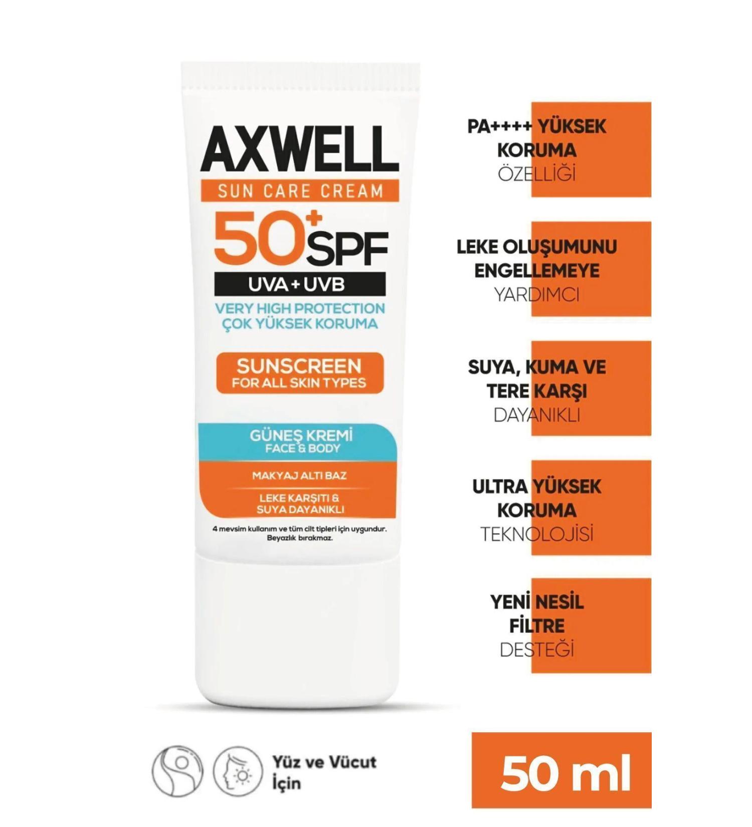 AXWELL Spf 50+ Anti-Spot Moisturizing High Protection Sun Cream 50 ml - Buy Online on GoSupps.com