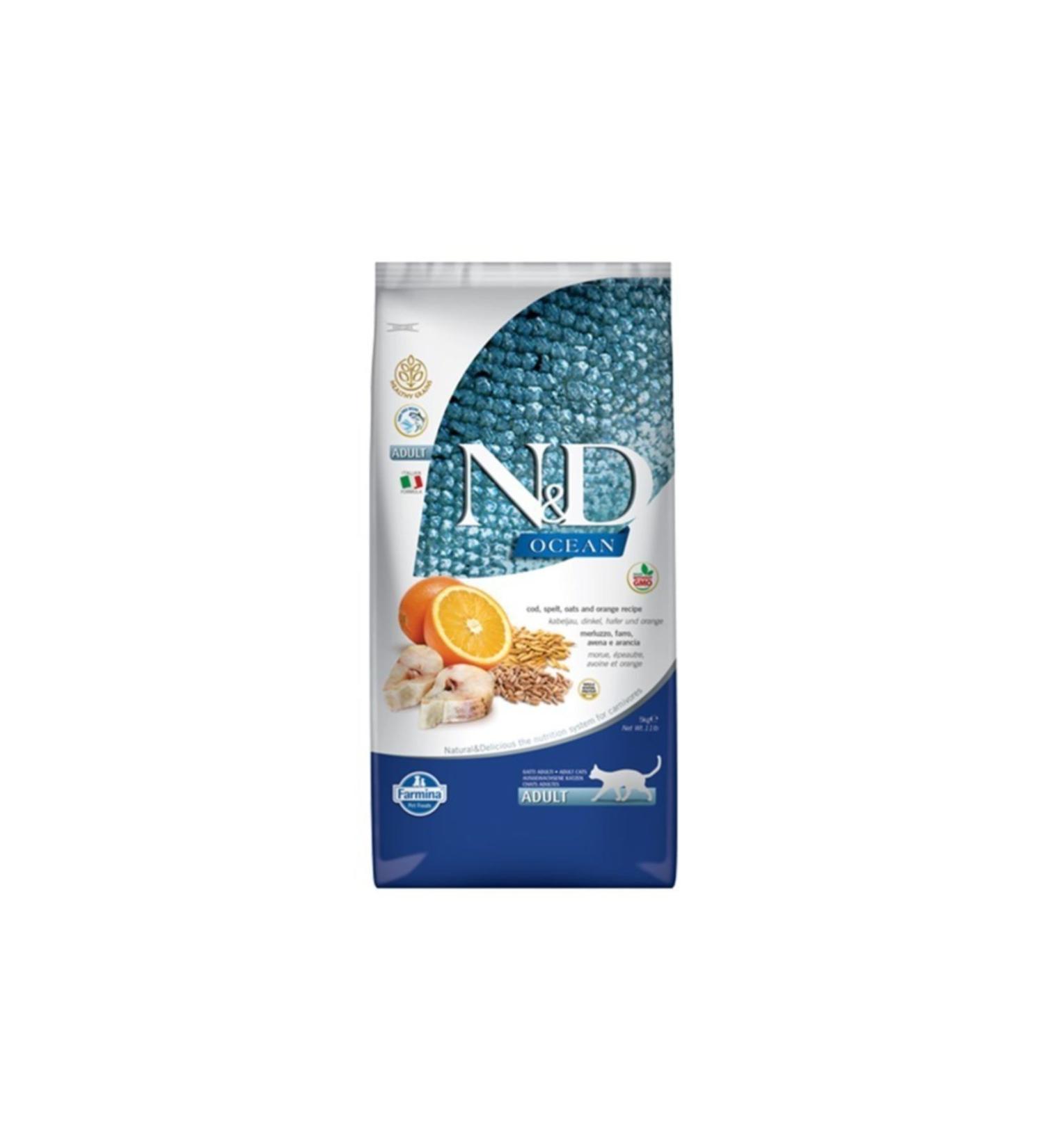 N & D Ocean Adult Cat Food with Cod and Orange - 5 Kg