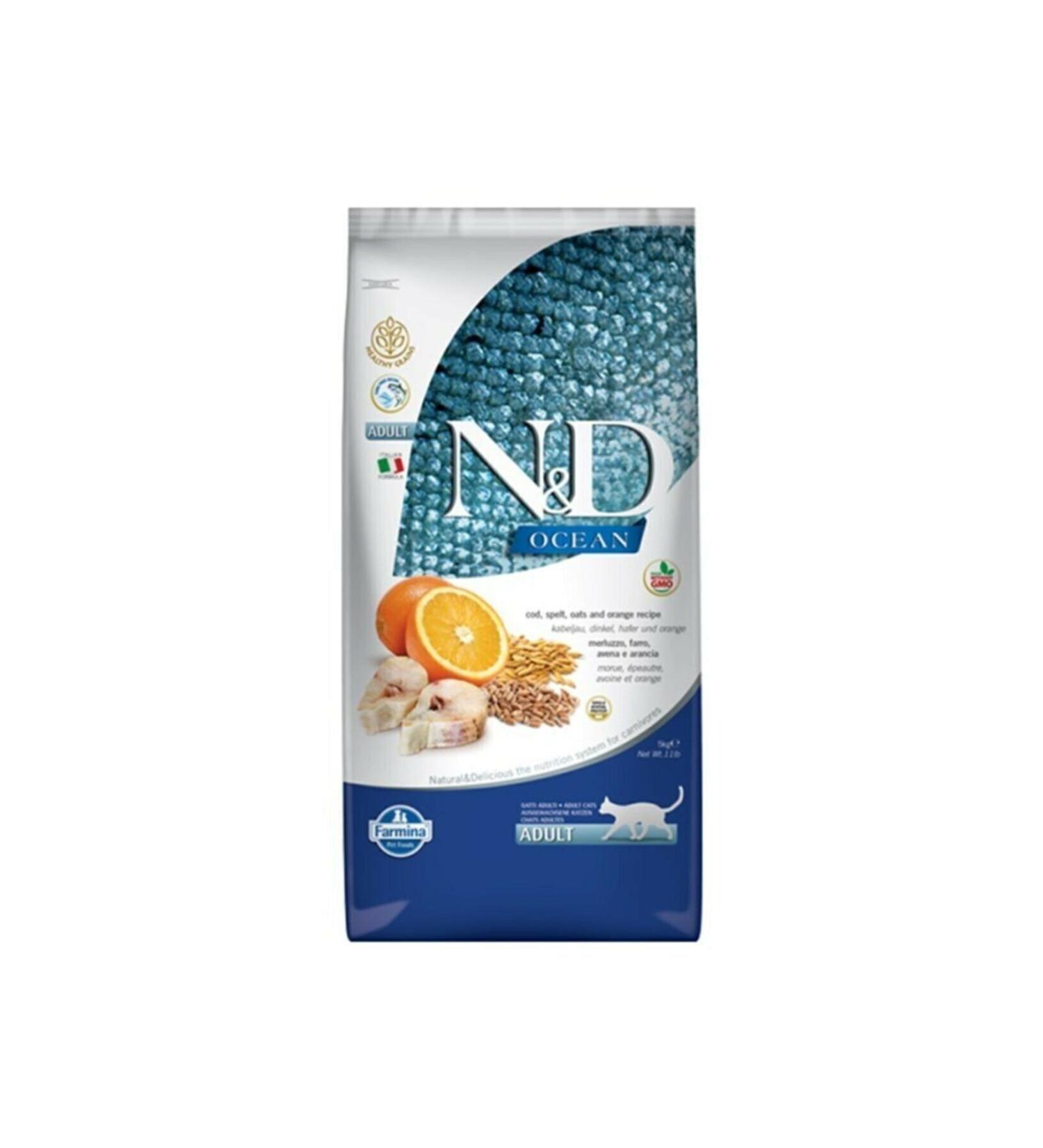 N & D Ocean Grain Free Cod Fish Orange Adult Cat Food 5 Kg