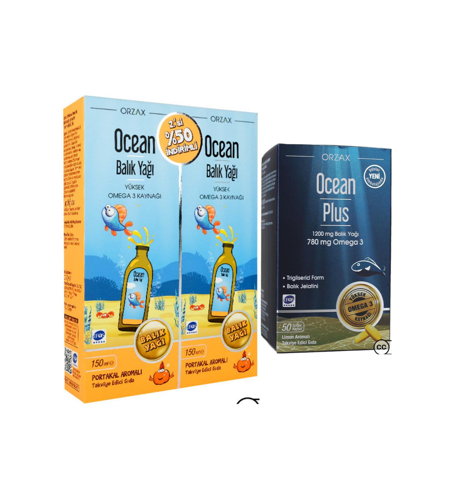 Ocean Fish Oil Syrup Orange 150ml 2nd P + Ocean Plus 1200 Mg Fish Oil 50 Capsules