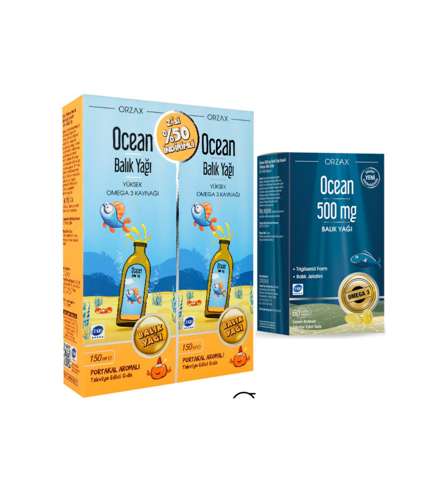 Ocean Fish Oil Syrup Orange 150ml 2nd P + Ocean Fish Oil 500 mg 60 Capsules