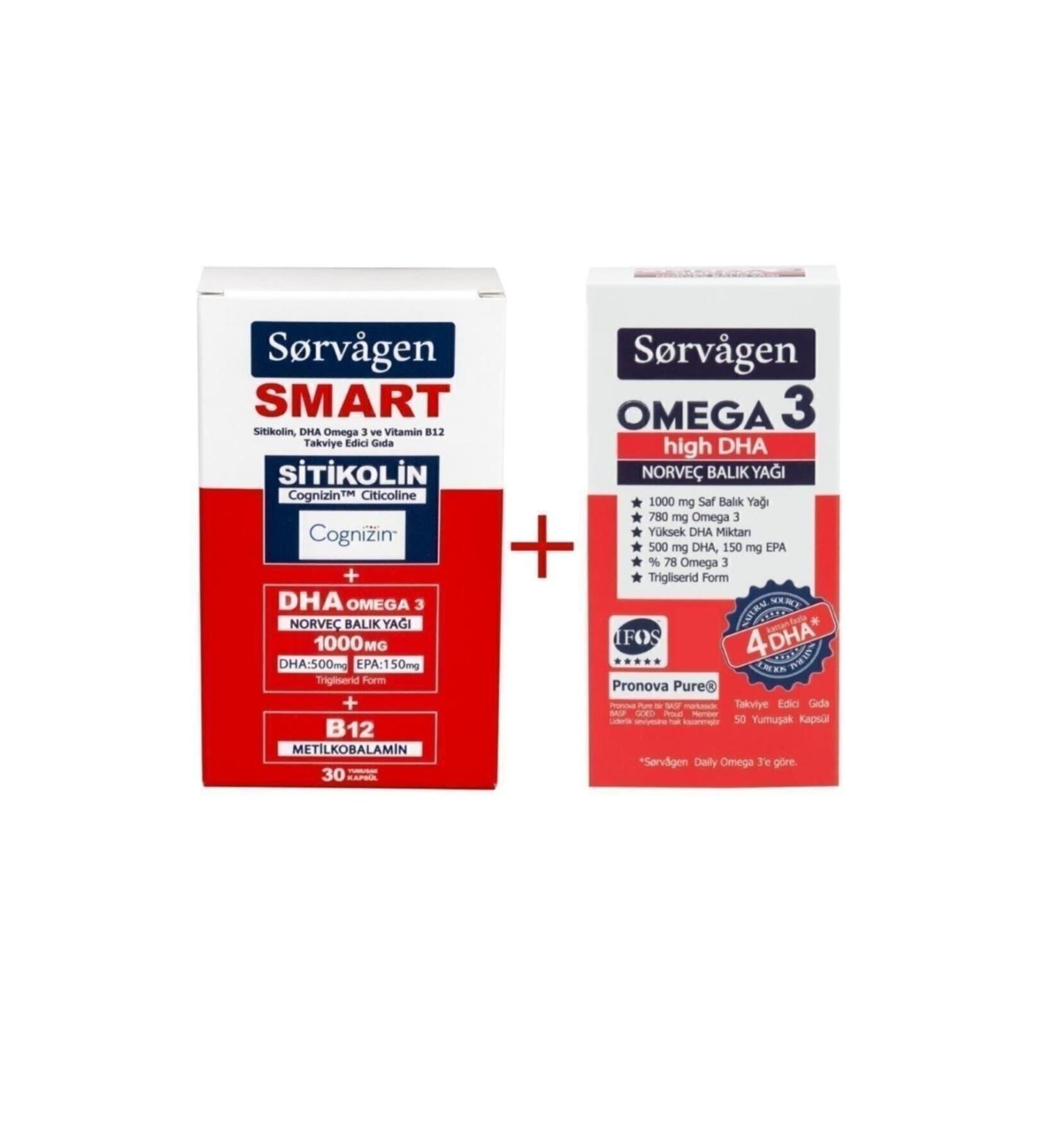 Sorvagen Smart Citicoline Dha Omega 3 B12 (30 Capsules) + Omega 3 High Dha Norwegian Fish Oil