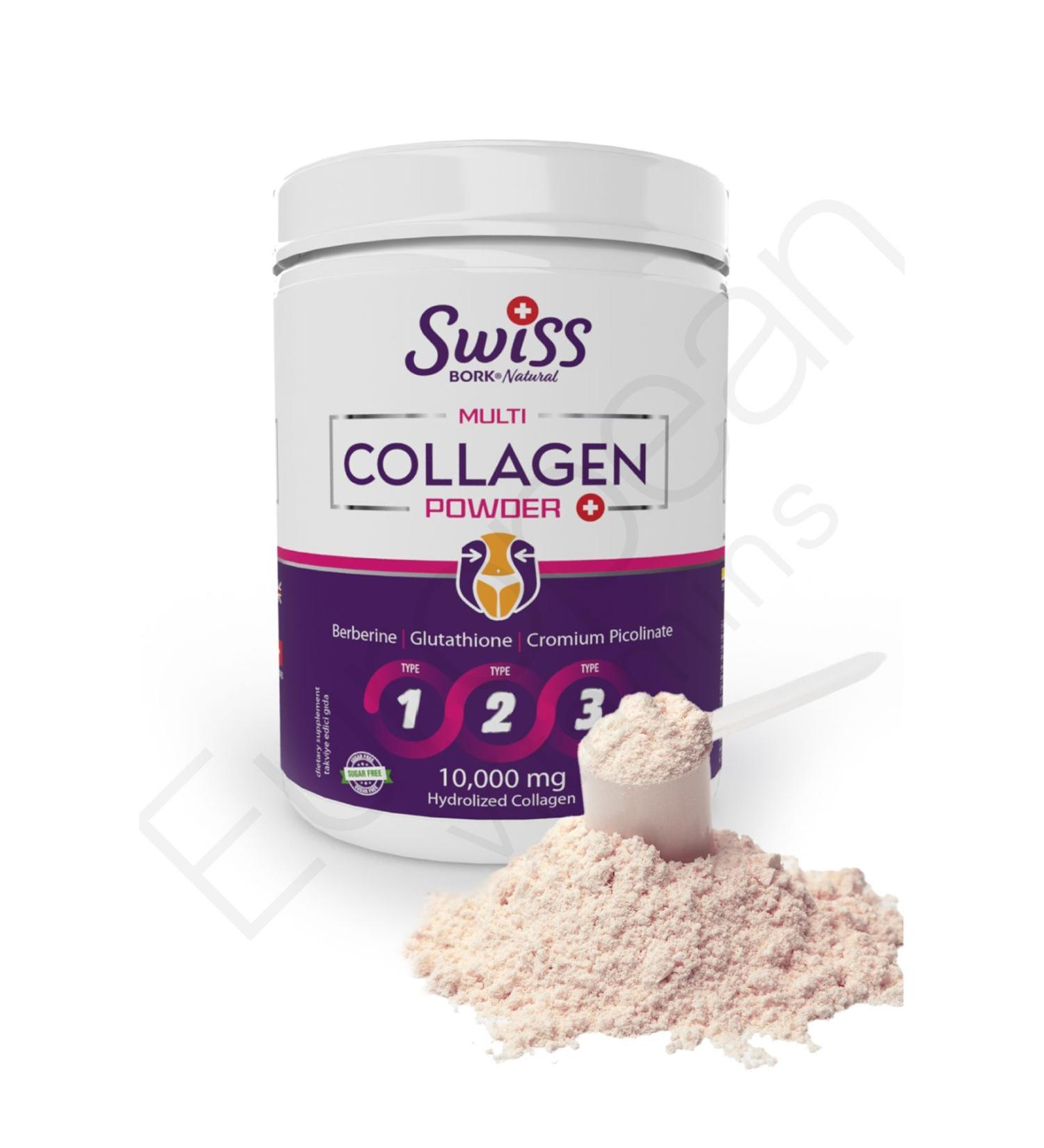 Bork Swiss Natural Multi Collagen Powder 330 gr Multivitamin Rich Food Supplement 10 000 mg Collagen Beauty - Buy Online on GoSupps.com