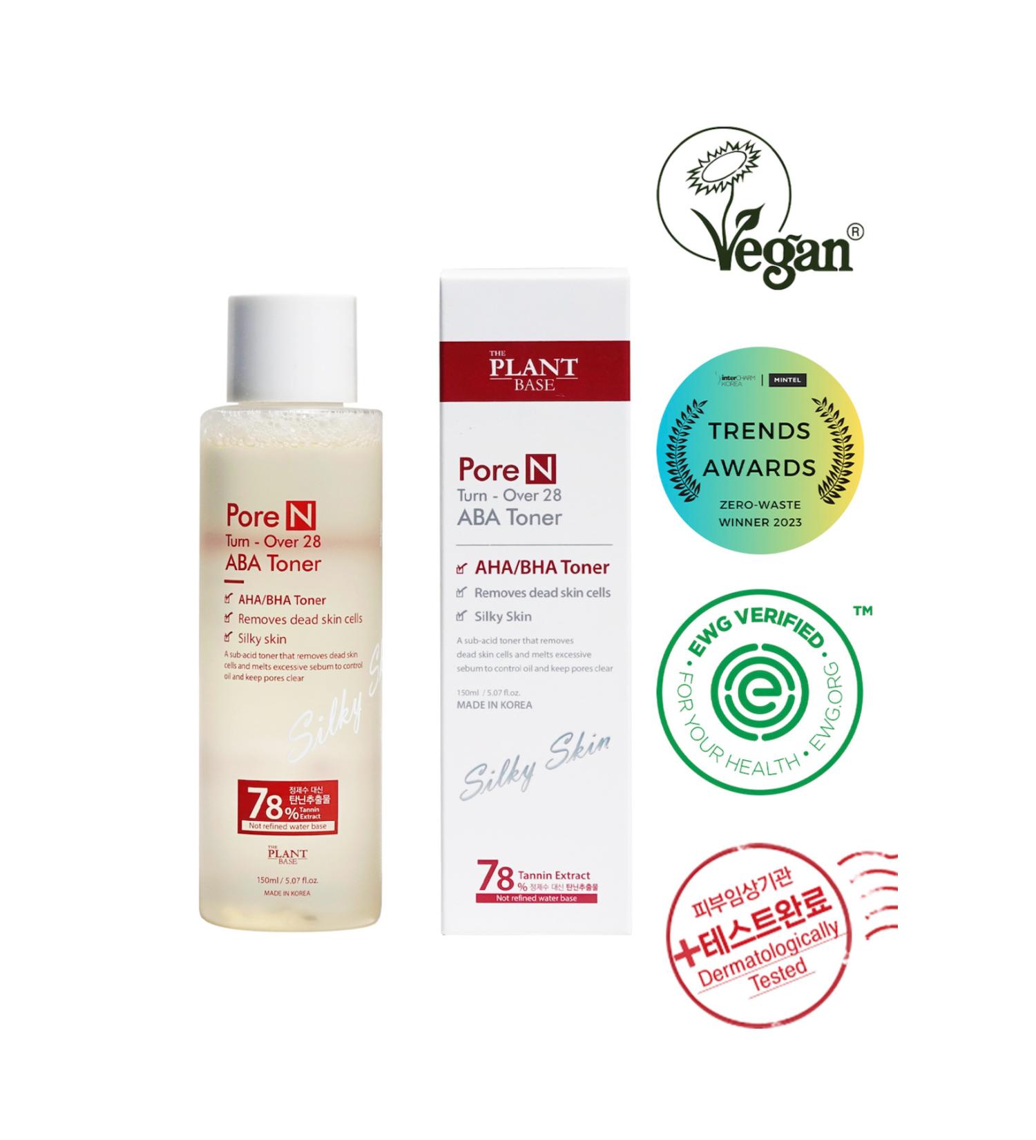 The Plant Base Pore N Turn-Over 28 dead skin removal AHA/BHA ABA Toner 150ml