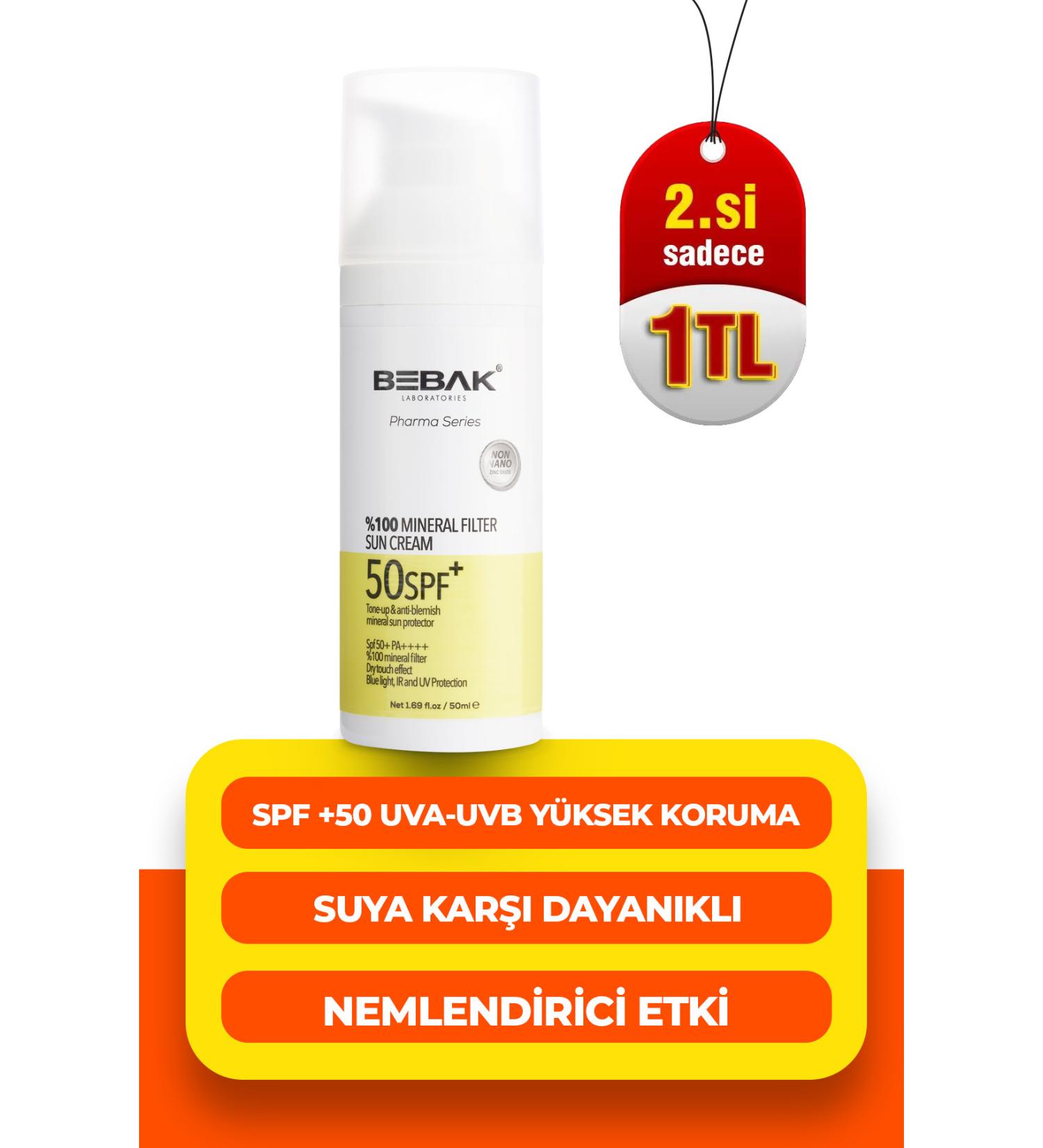 Bebak Pharma 0 Mineral Sun Filter Content Spf 50+ High Protection Sun Cream 50ml - Buy Online on GoSupps.com