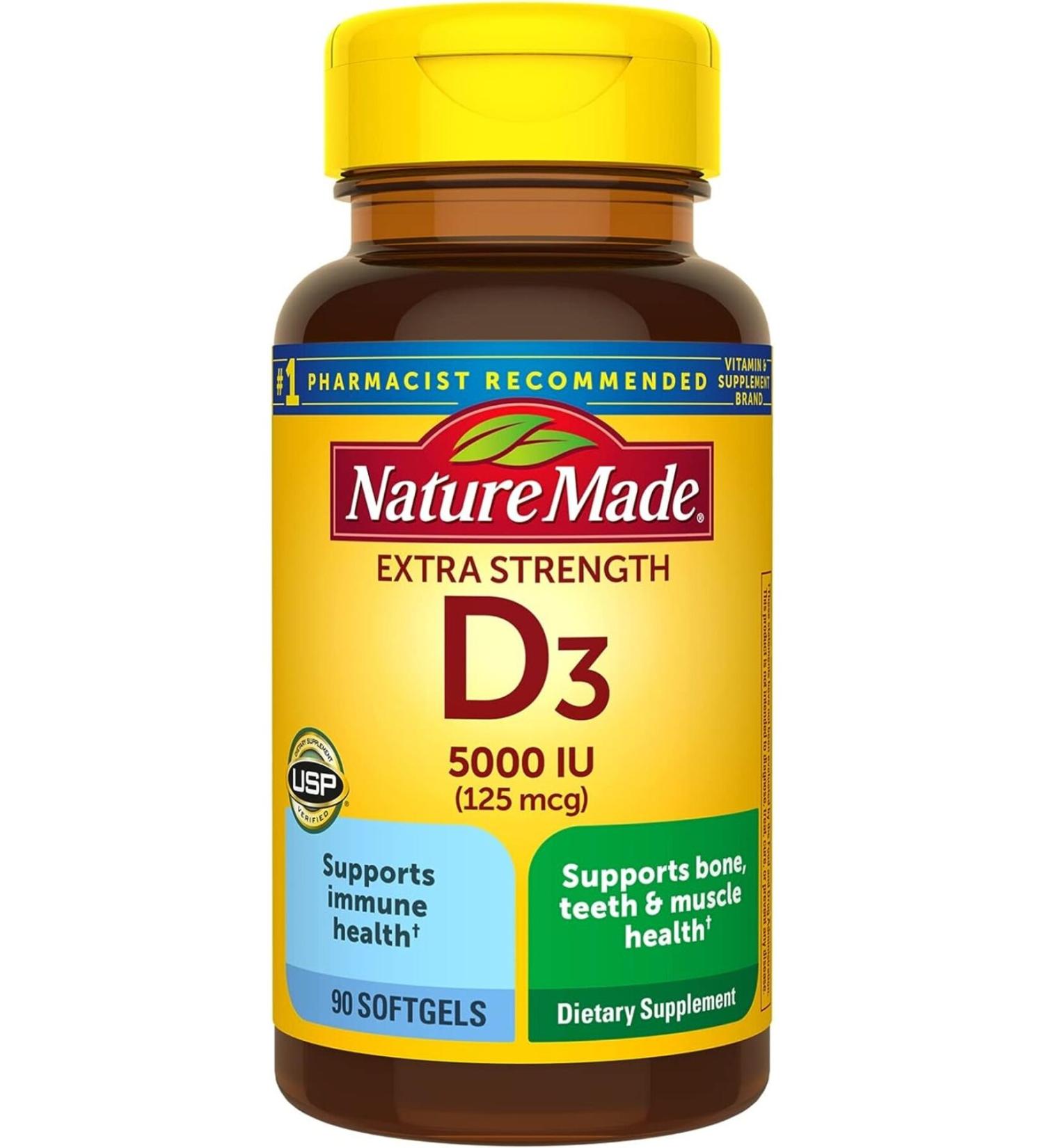 Nature Made D3 Extra Strength 5000 Iu 90 Softgels - Buy Online on GoSupps.com