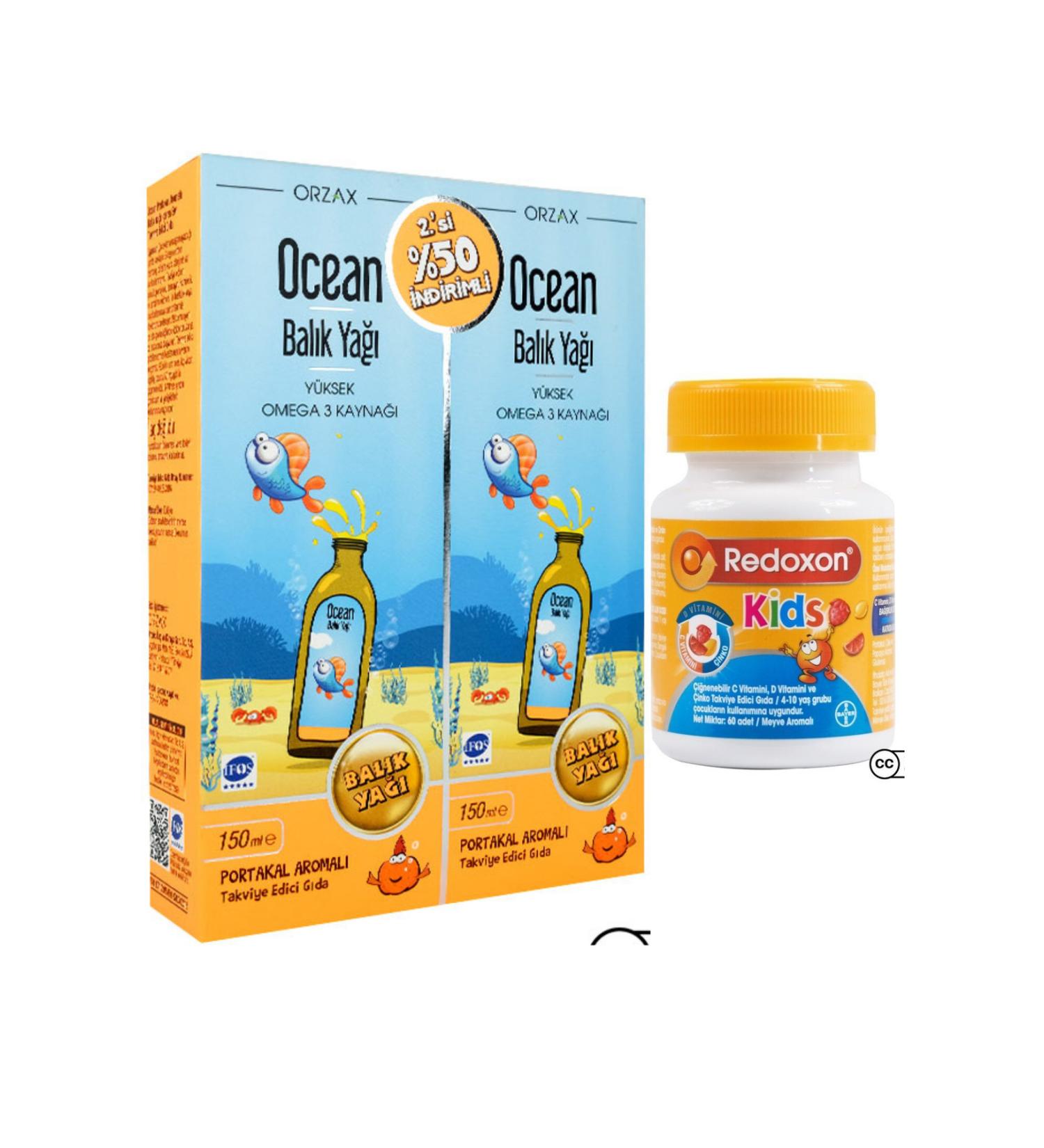 Ocean Fish Oil Syrup Orange 150ml 2nd P + Redoxon Kids 60 Chewable Tablets