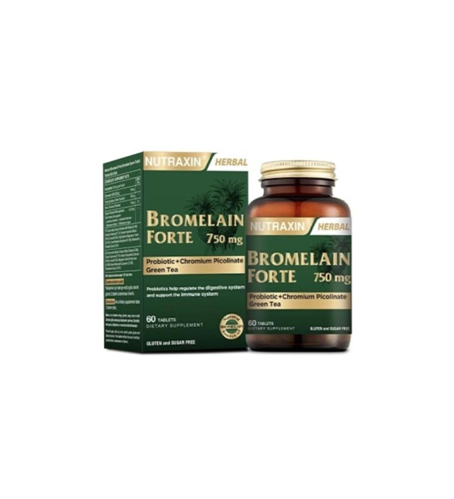 Nutraxin Bromelain Forte 60 Tablets 750 MG - (Bromelain Chromium Probiotic) - Buy Online on GoSupps.com