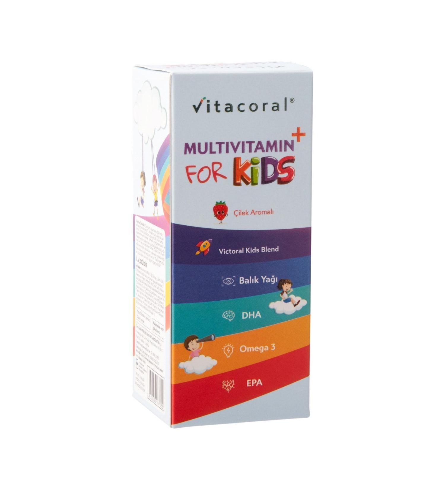Vitacoral Multivitamin & Fish Oil For Kids Complex 150ml Strawberry Flavored For Mental and Physical Development - Buy Online on GoSupps.com