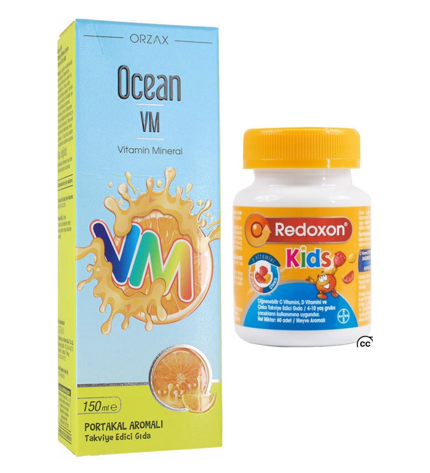 Ocean Vitamin Mineral 150ml Orange Syrup + Redoxon Kids 60 Chewable Tablets