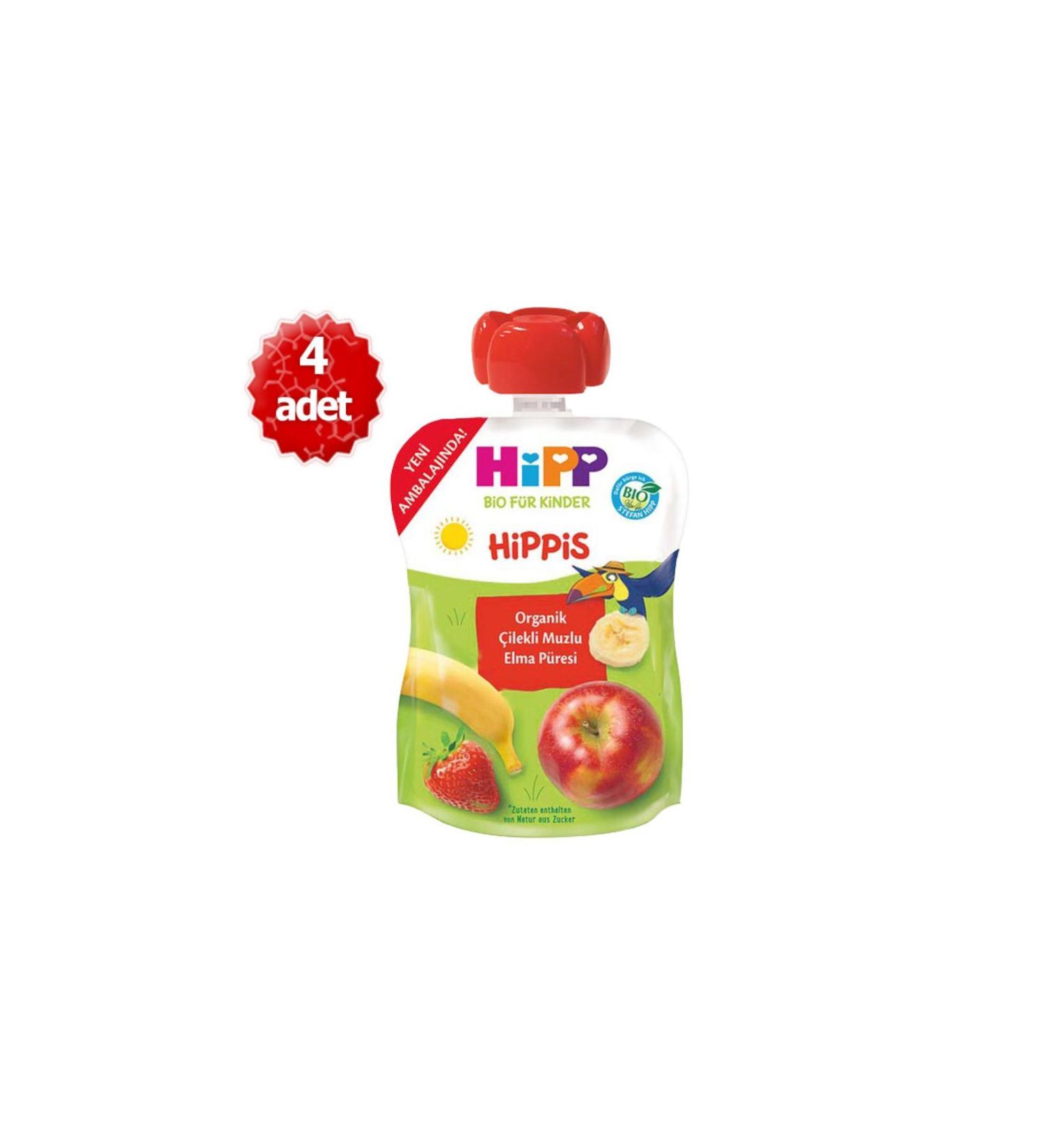 Hipp Organic X 4 Strawberry Banana Apple Puree 100gr