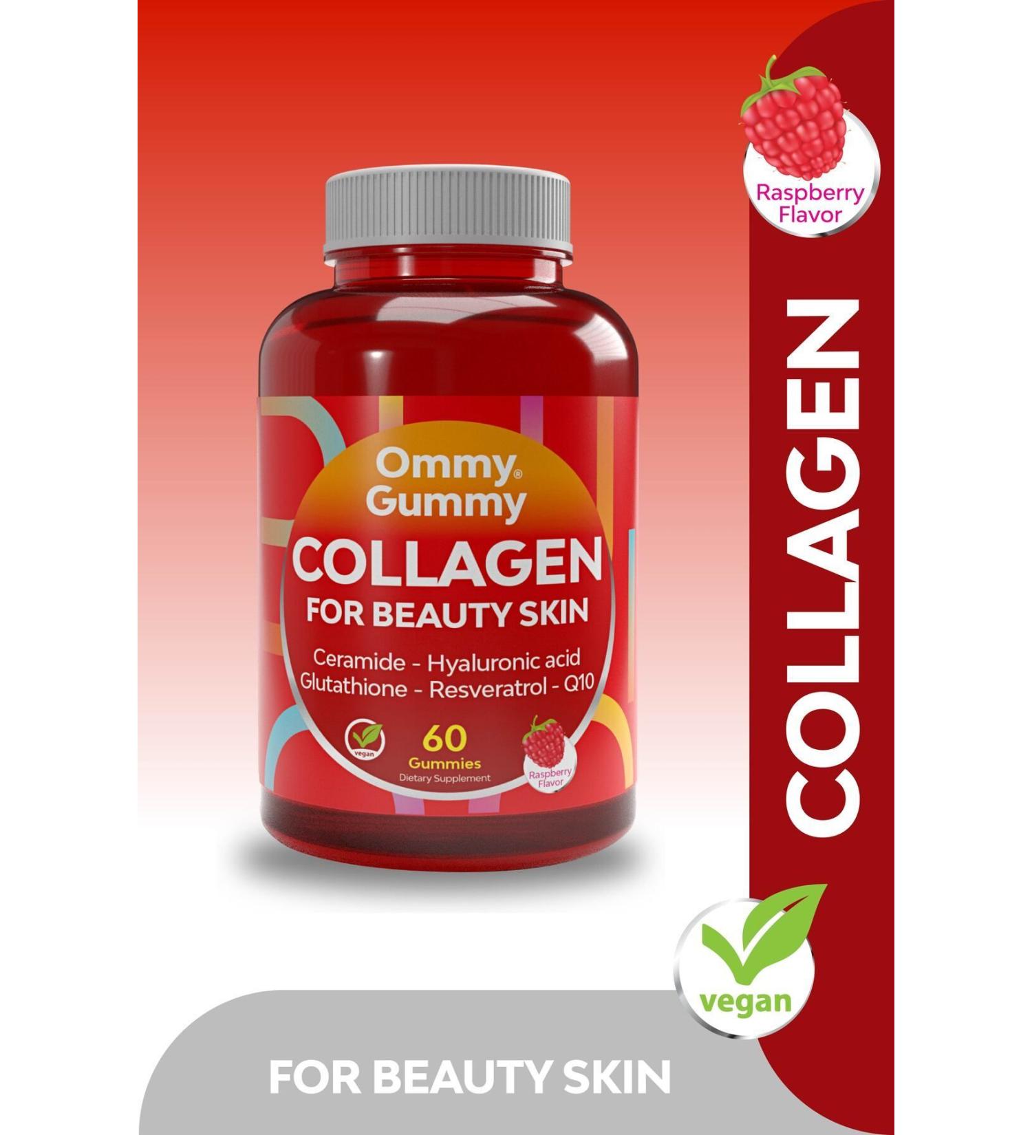 Ommy Gummy Collagen Skin Vitamin 60 Pieces (Collagen Ceramide Hyaluronic Acid Resveratrol Q10) - Buy Online on GoSupps.com