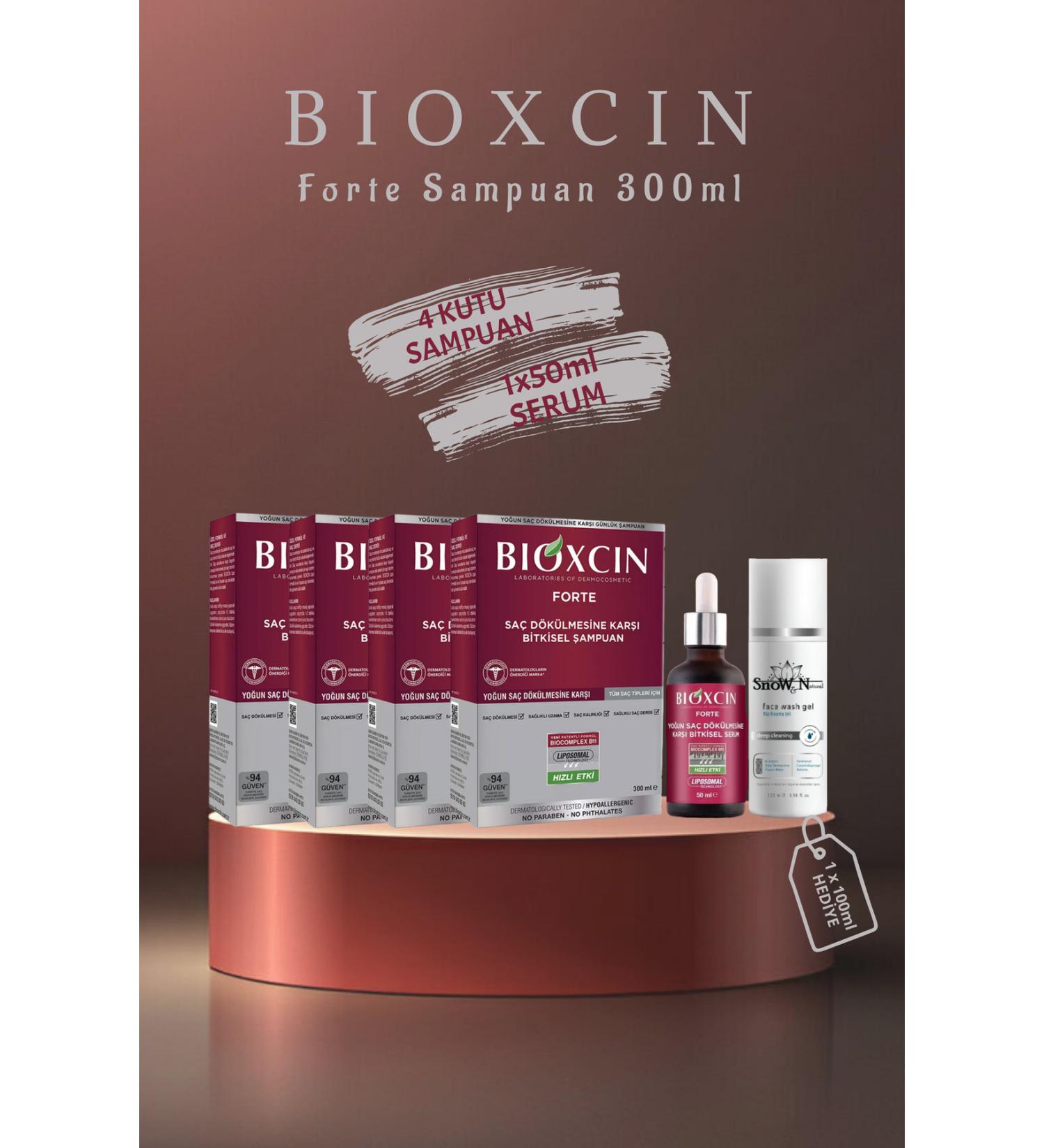 Bioxcin Forte Shampoo All Hair Types 300ML 4 Pieces + Forte Serum 50ml + Gel Gift Set