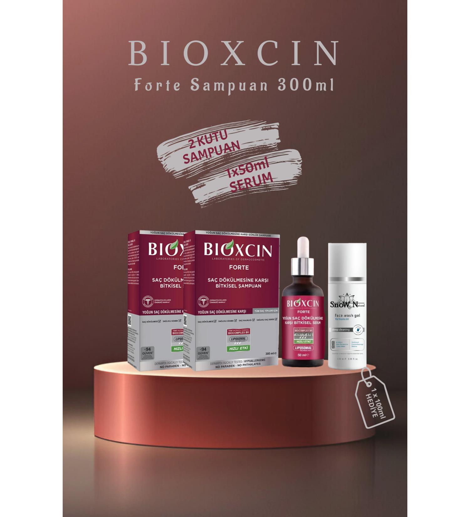 Bioxcin Forte Shampoo All Hair Types 300ML 2 Pieces + Forte Serum 50ml + Gel Gift Set