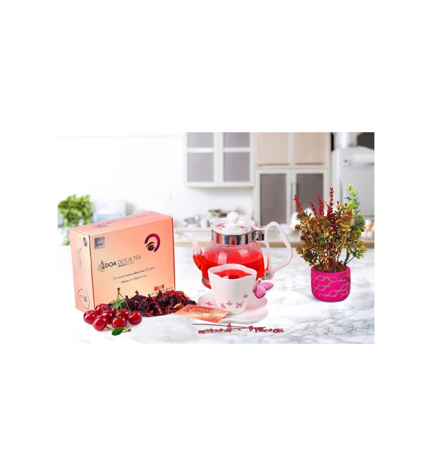 Doa Beauty Slim Detox Tea 1 Month Dose Hibiscus & Cherry Flavored - Buy Online on GoSupps.com
