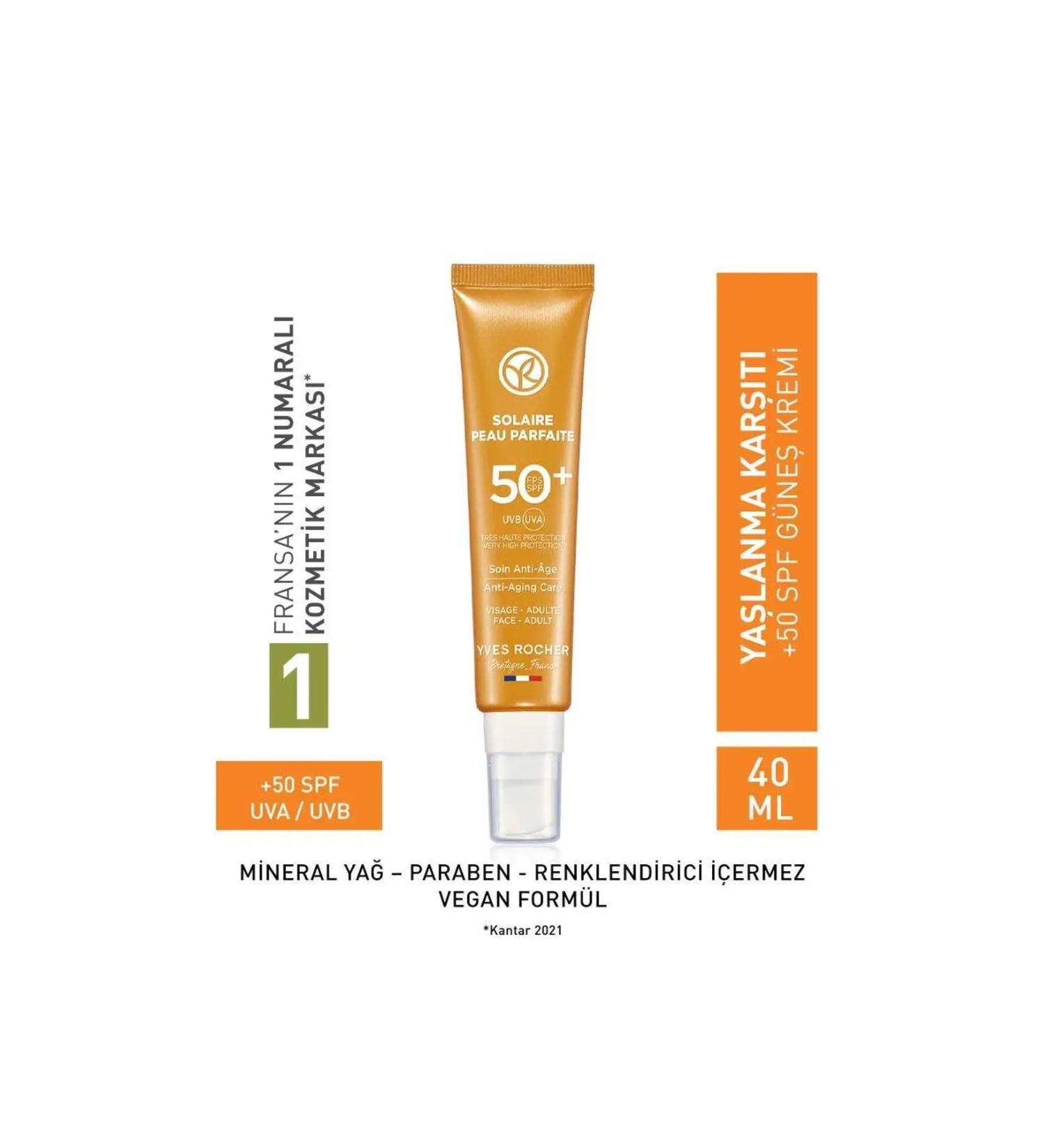 Yves Rocher Solaire Peau Parfaite - Anti-Blemish and Anti-Aging Moisturizer SPF50 Protective Sun Cream 40ML - Buy Online on GoSupps.com