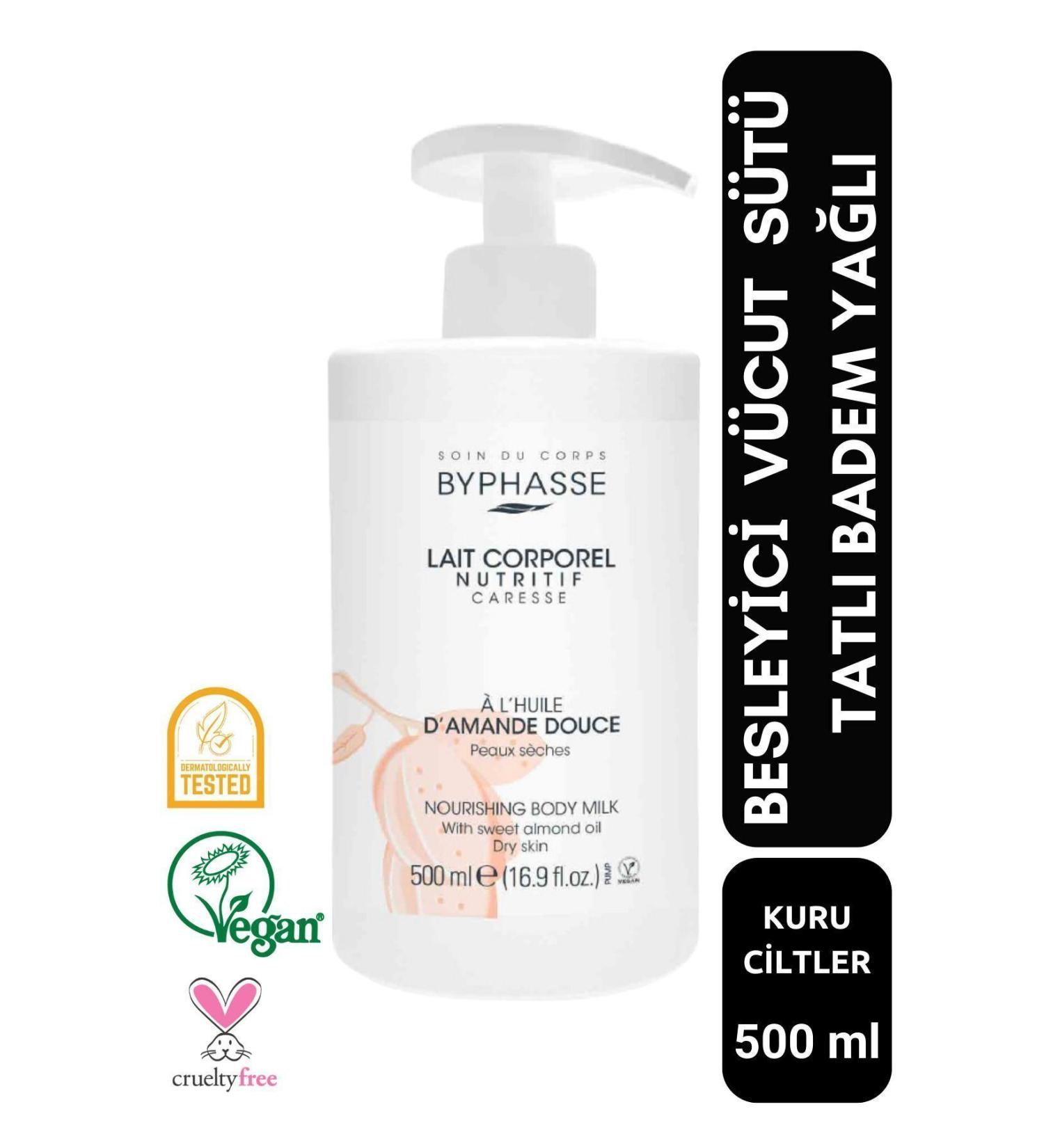 BYPHASSE Sweet Almond Oil Nourishing Body Milk Practical Pump Packaging 500ml - Buy Online on GoSupps.com