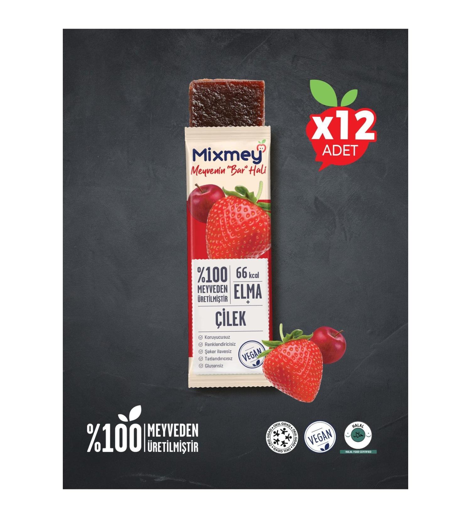 Mixmey Strawberry Fruit Bar | Healthy Bar with Natural Strawberry Flavors - 20gr X 12 Pieces