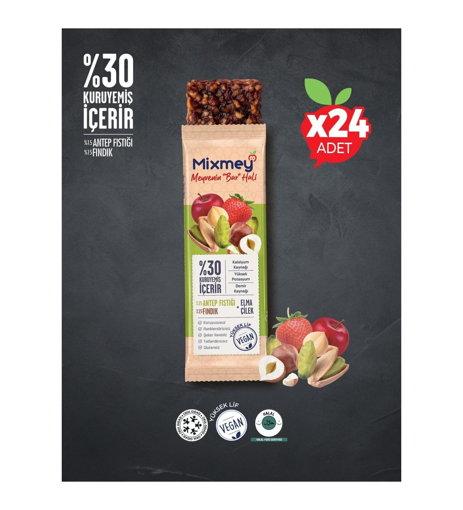 Mixmey Pistachio Apple & Strawberry Fruit Bar | Protein Depot - 25gr X 24 Pieces