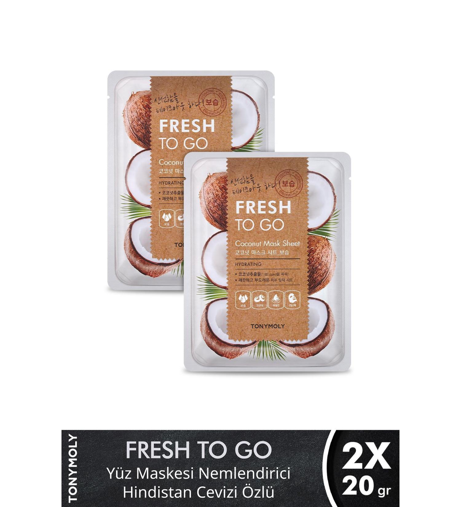 TONYMOLY Face Mask Fresh To Go Moisturizing Coconut Skin Care X2 Pieces