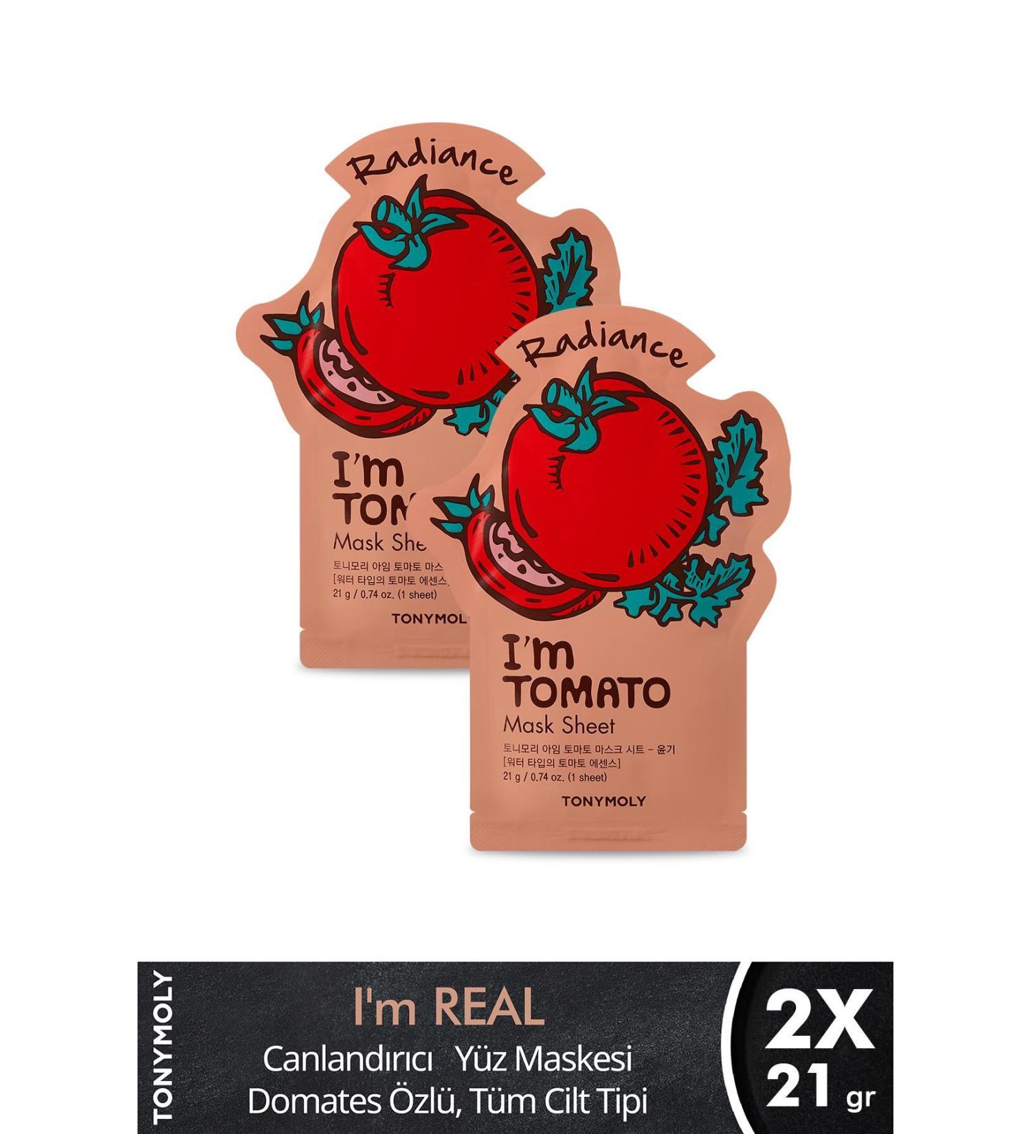 TONYMOLY Face Mask I'm Real Brightening & Purifying Tomato Skin Care X2 Pieces
