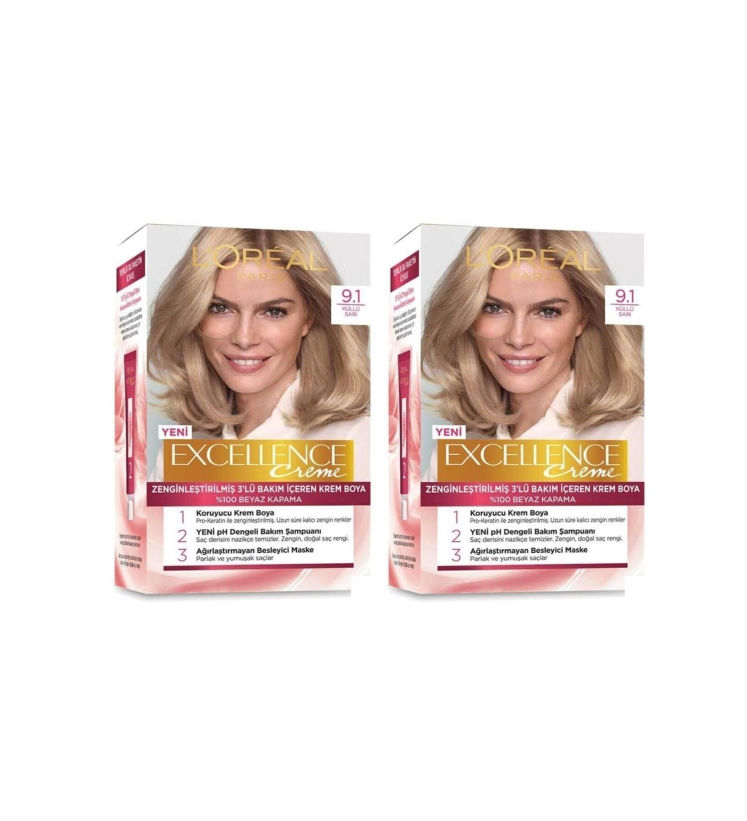Excellence L'oreal Paris Hair Dye - Creme 9.1 Ash Blonde 2 Pack