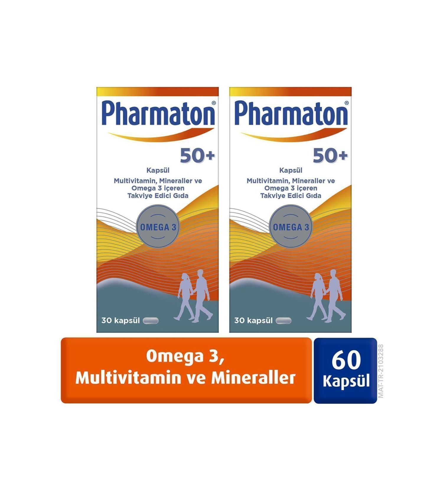 Pharmaton 50 Plus 30 Capsules Omega 3 Multivitamins and Minerals 2-Pack Advantage Pack - Buy Online on GoSupps.com