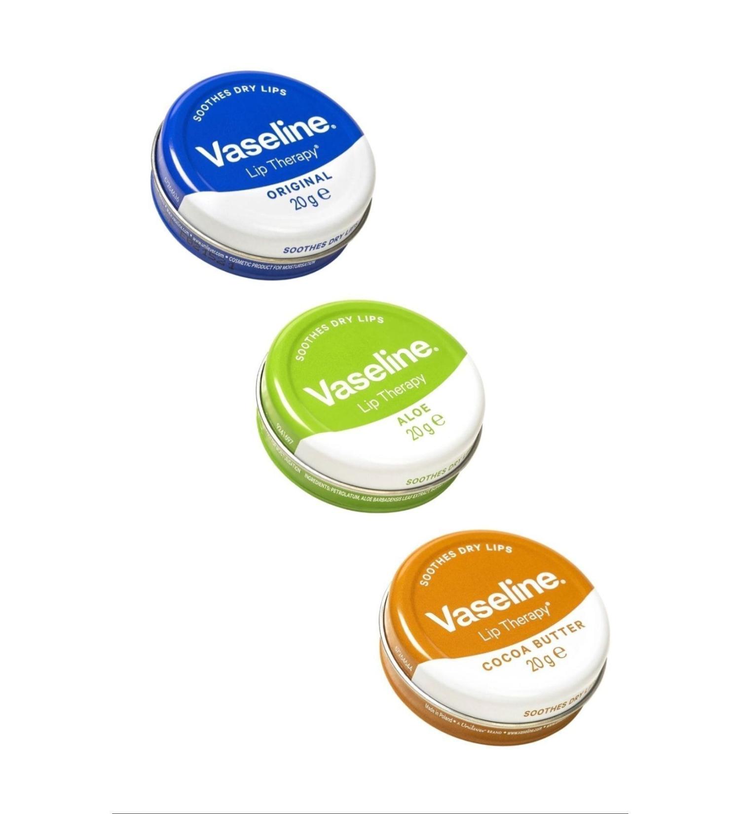Vaseline 3 Pieces Lip Therapy Aloe Vera Cocoa and Original Softening / Moisturizing Lip Cream 20 Gr X3 - Buy Online on GoSupps.com