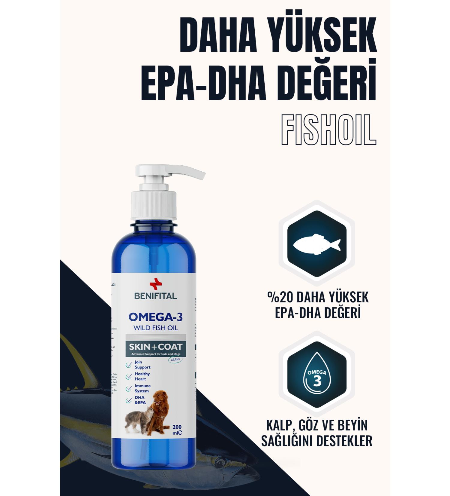 Benifital Fish Oil 200 ml Fish Oil with Omega-3 & 6 Content Supporting Fur Health for Cats and Dogs - Buy Online on GoSupps.com