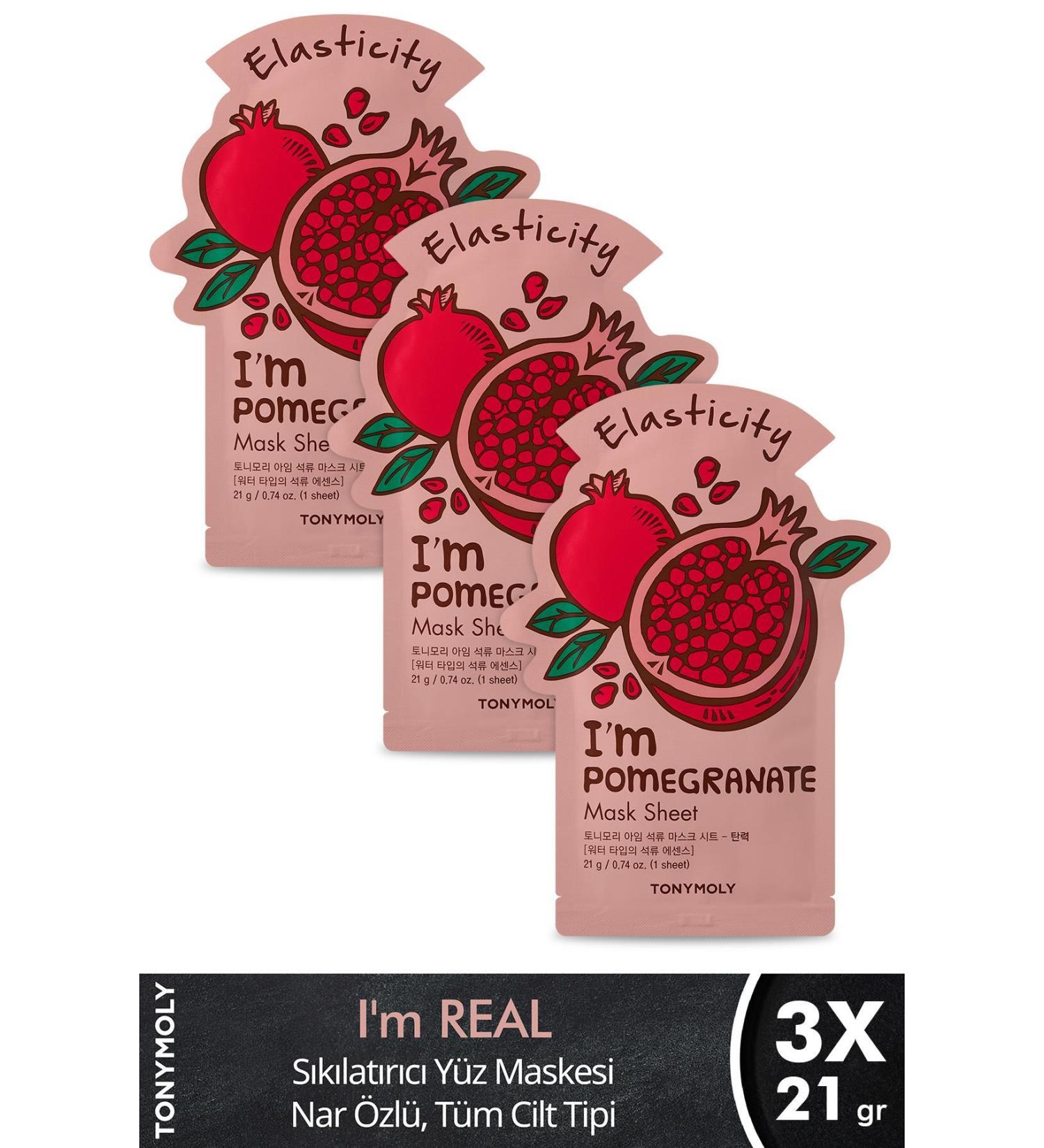 TONYMOLY Face Mask I'm Real Firming Pomegranate Skin Care X3 Pieces