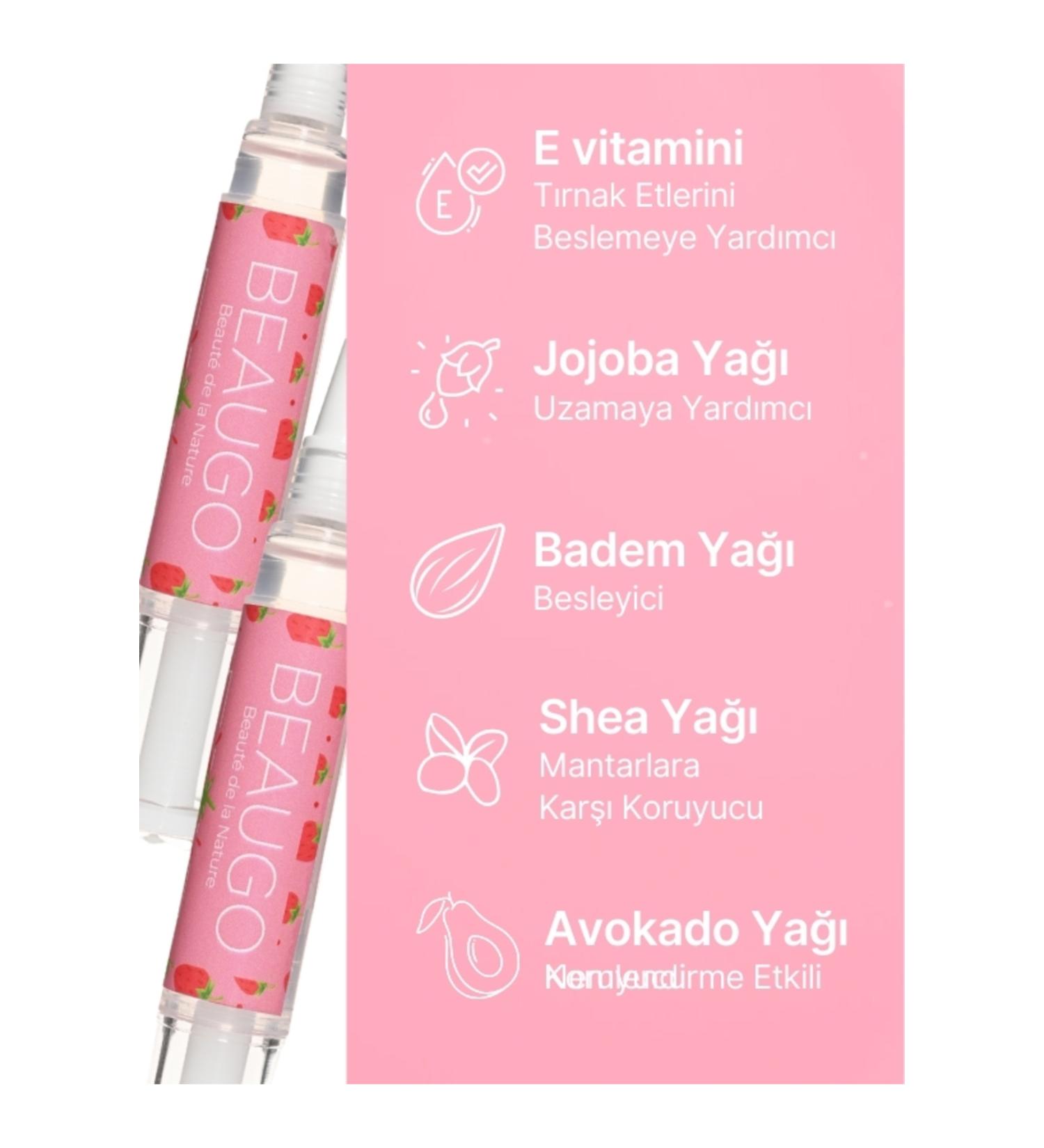 BEAUGO 2 Piece Strawberry Scented Cuticle Care Oil Set - Bundle