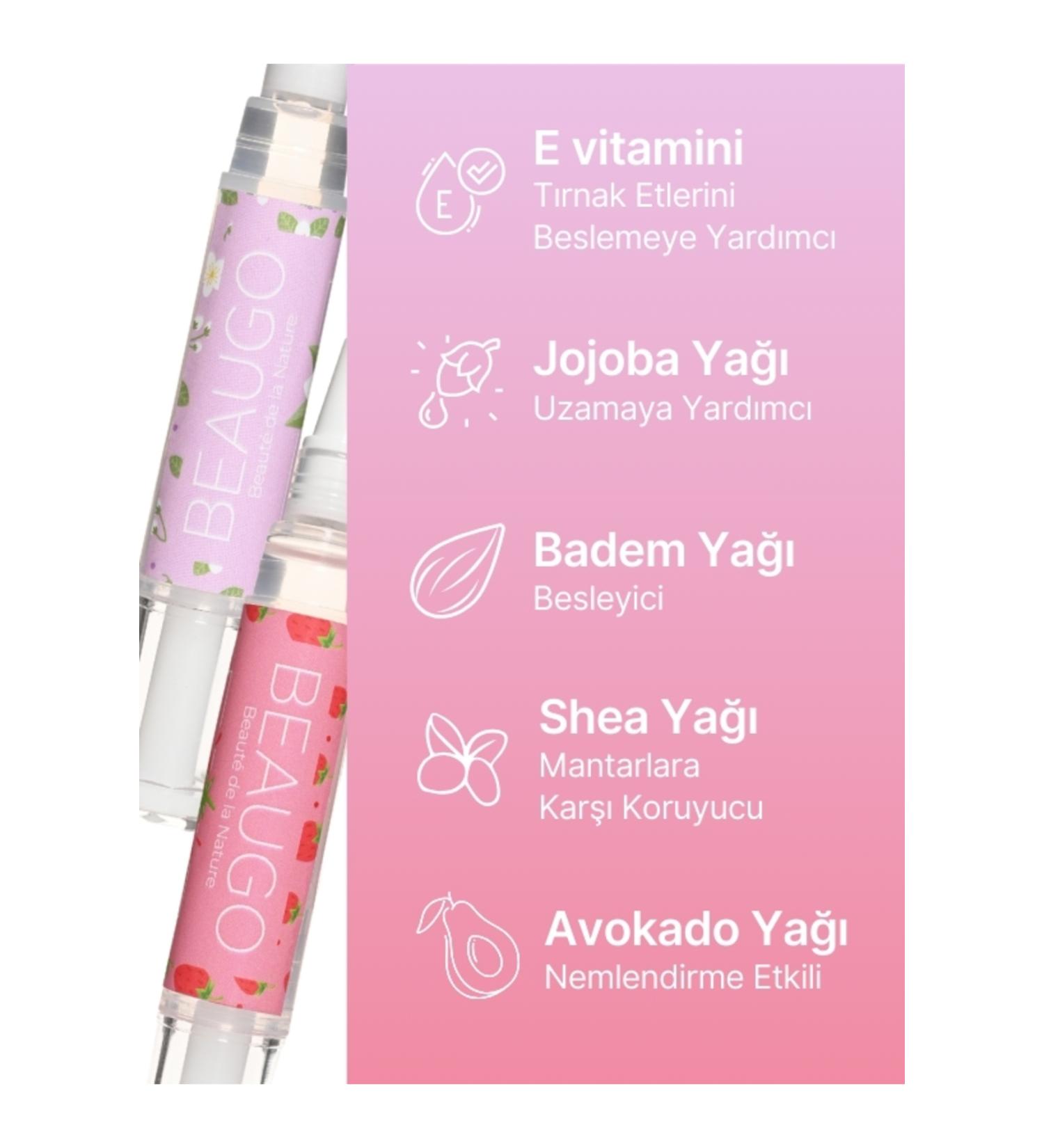 BEAUGO Jasmine and Strawberry Scented Cuticle Care Oil Set