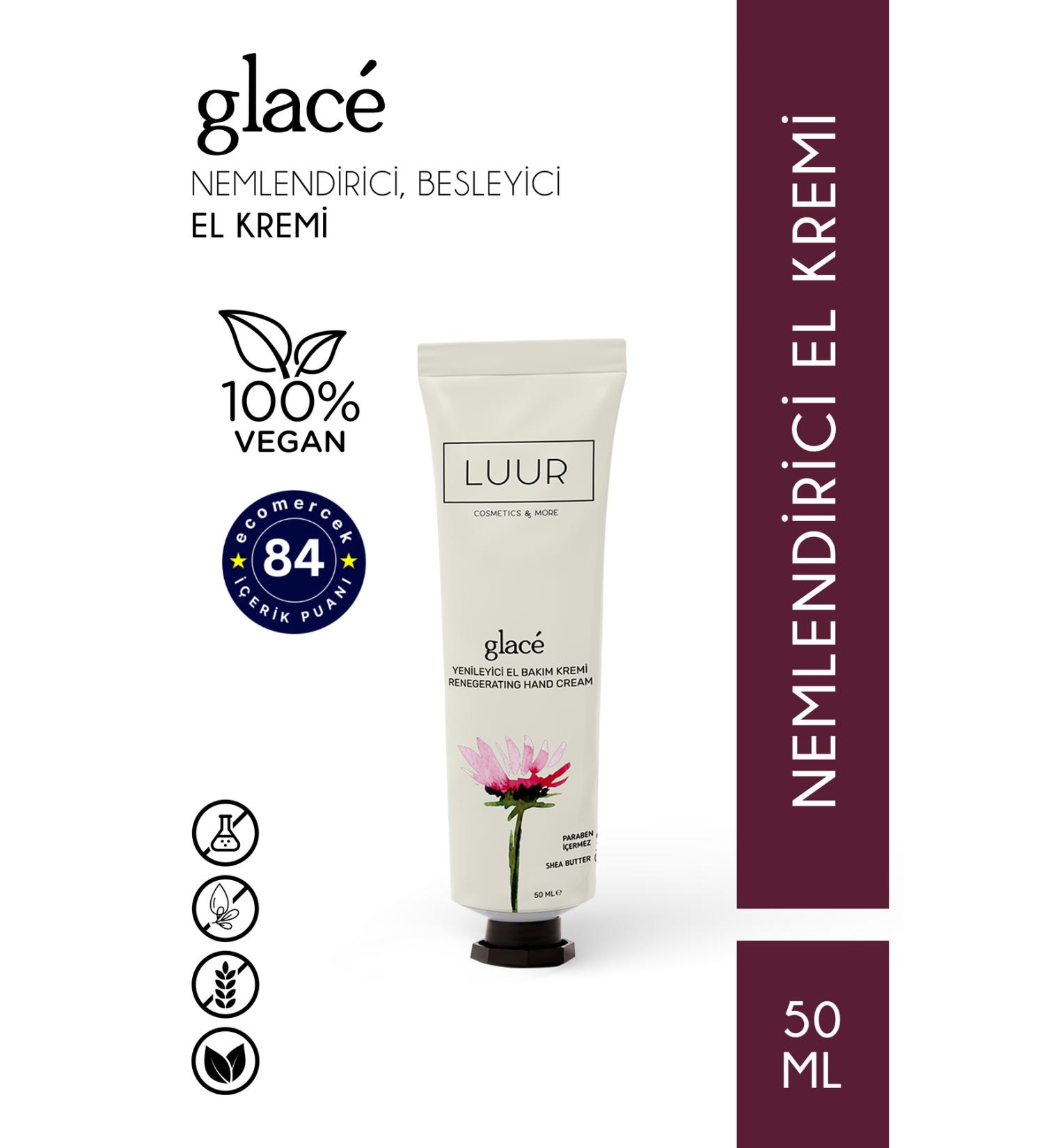 LUUR COSMETICS & MORE Glac Hand Care Cream Intensive Moisturizing Nourishing Dry Skin Hyaluronic Acid Vitamin E 50 ml - Buy Online on GoSupps.com