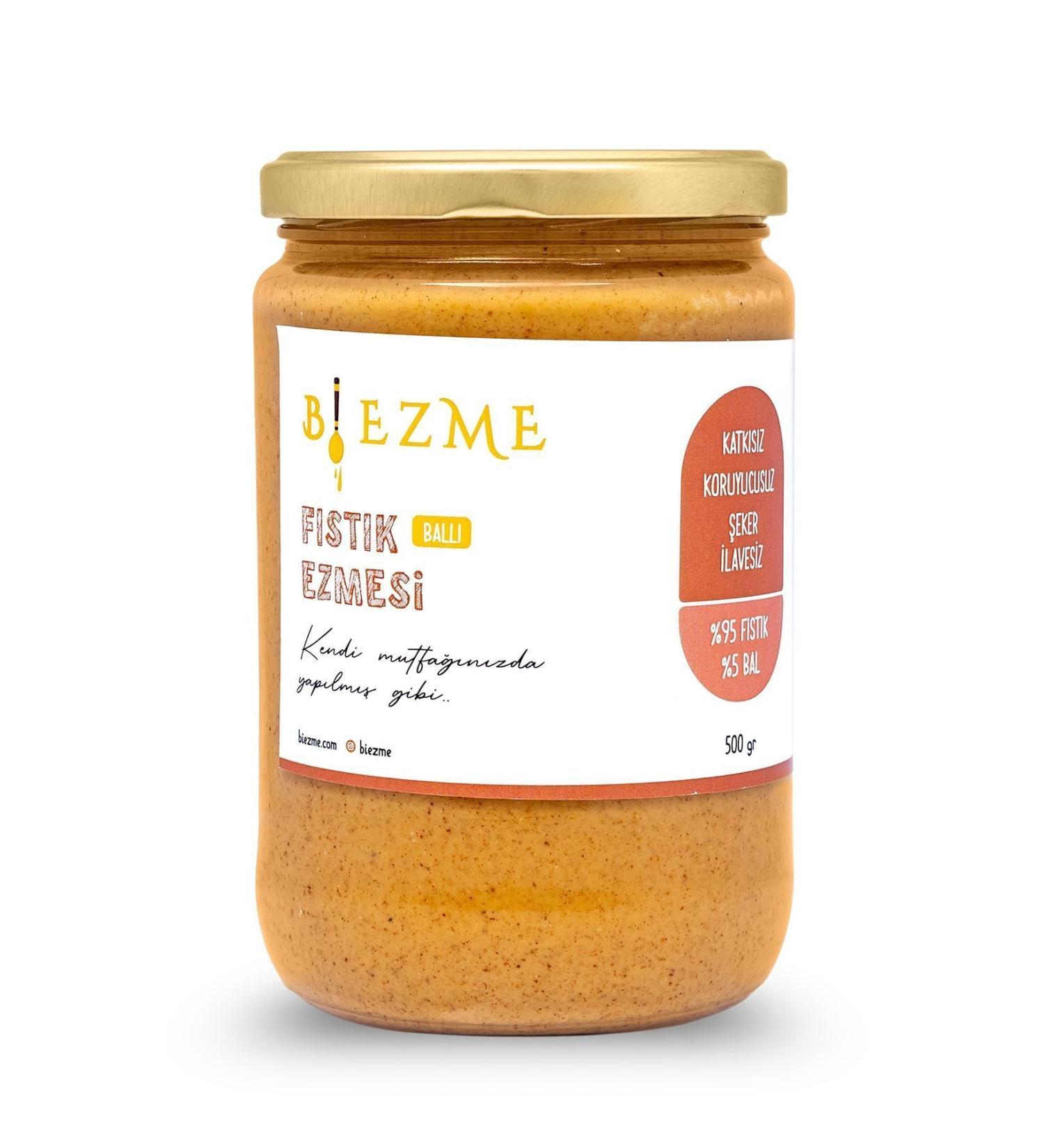 Bi Ezme Sugar-Free Additive-Free Homemade Honey Peanut Butter 500 Gr