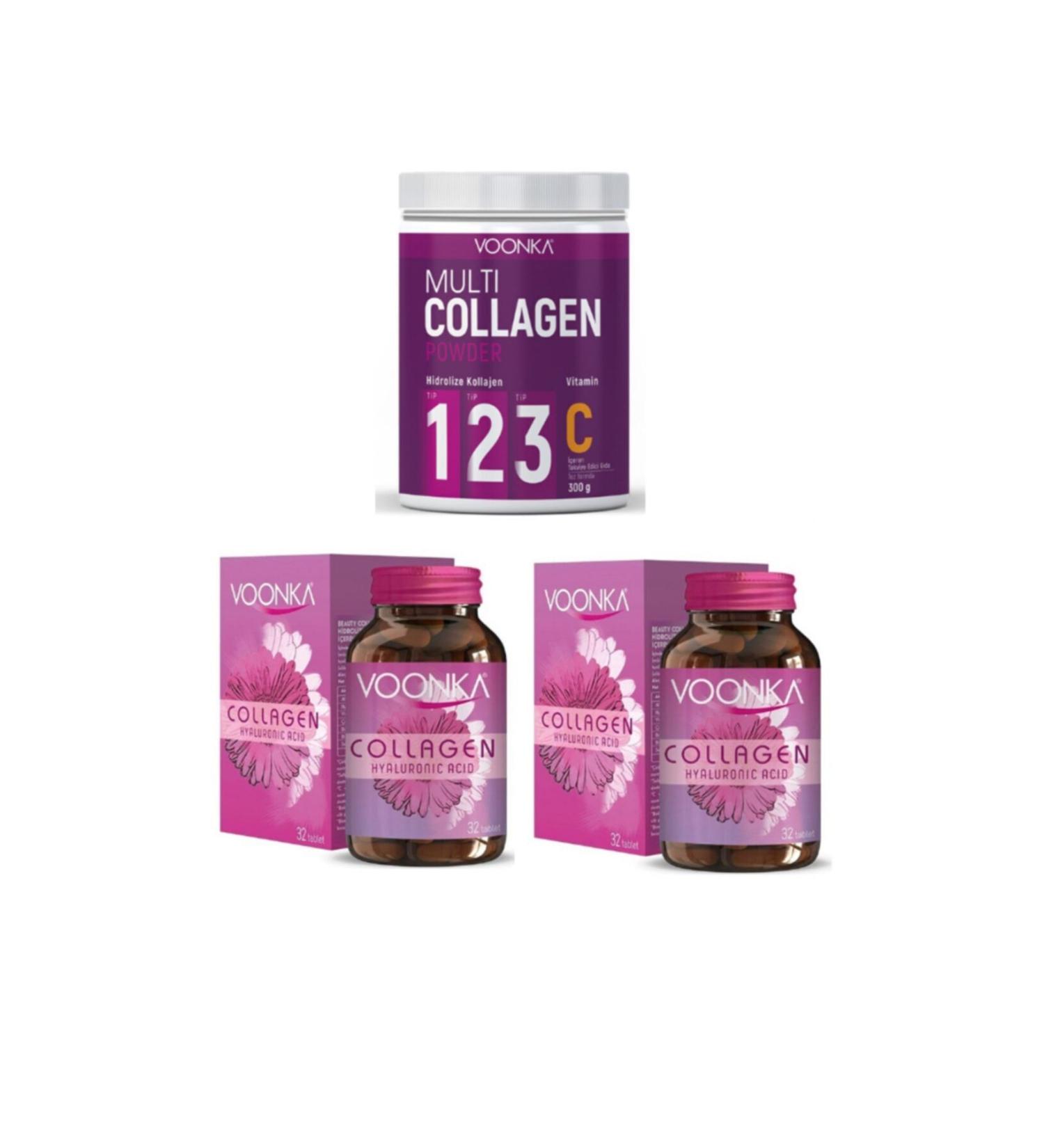 Voonka Collagen Hyaluronic Acid 32 Tablets X 2 Pieces + Multi Collagen Powder 300 gr