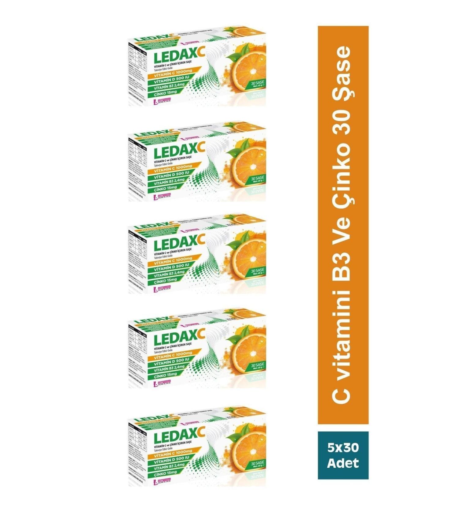 LedaPharma Ledax C Vitamin 1000 Mg 30 Sachets 5 Boxes