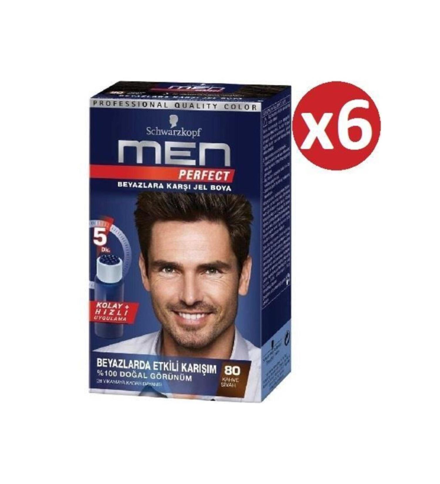 Schwarzkopf Men Perfect Gel Hair Dye 80 Black Brown 6 Pieces