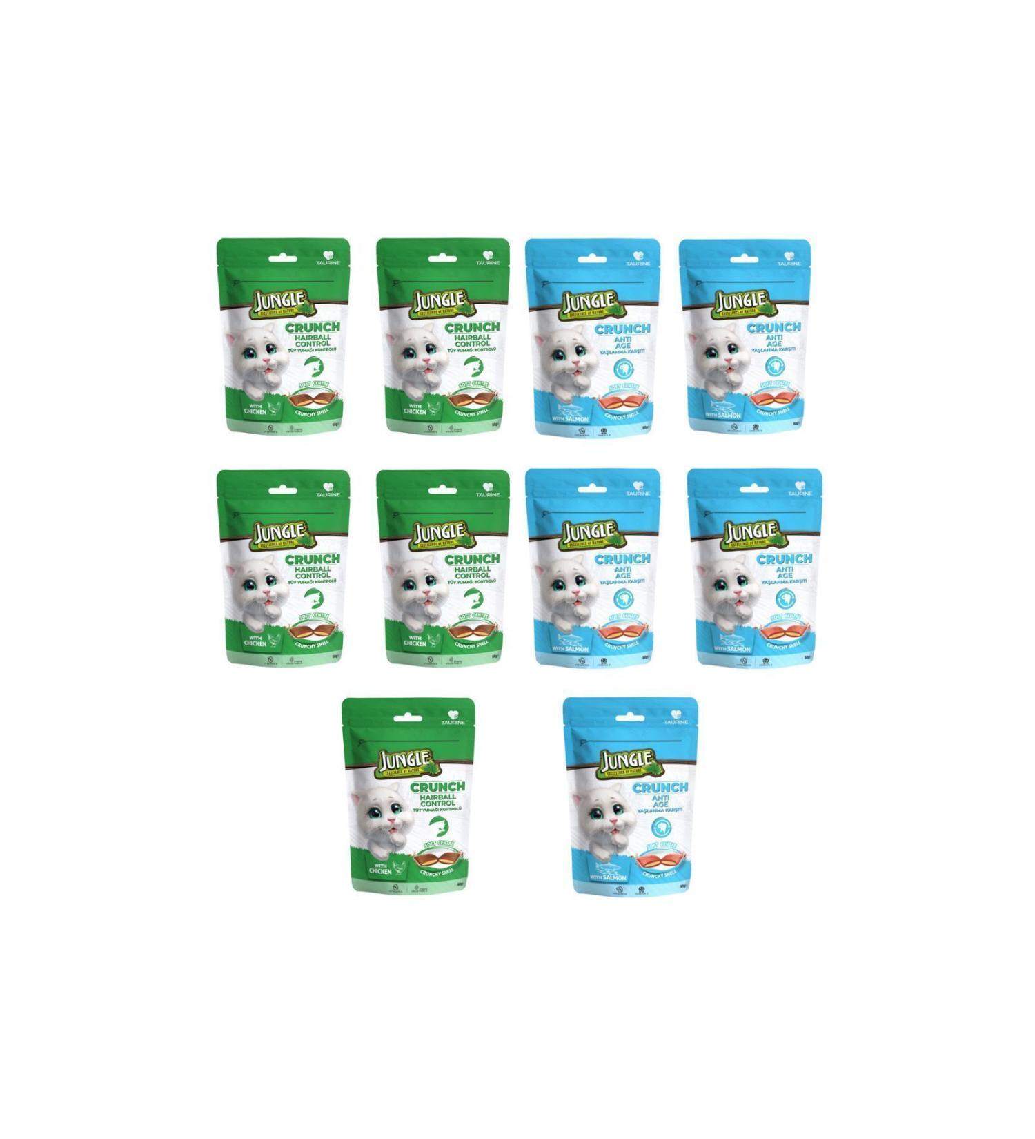 Jungle Crunch Cat Reward Food Hairball Control 5 Pieces and Anti-Aging 5 Pieces (1x60gr)