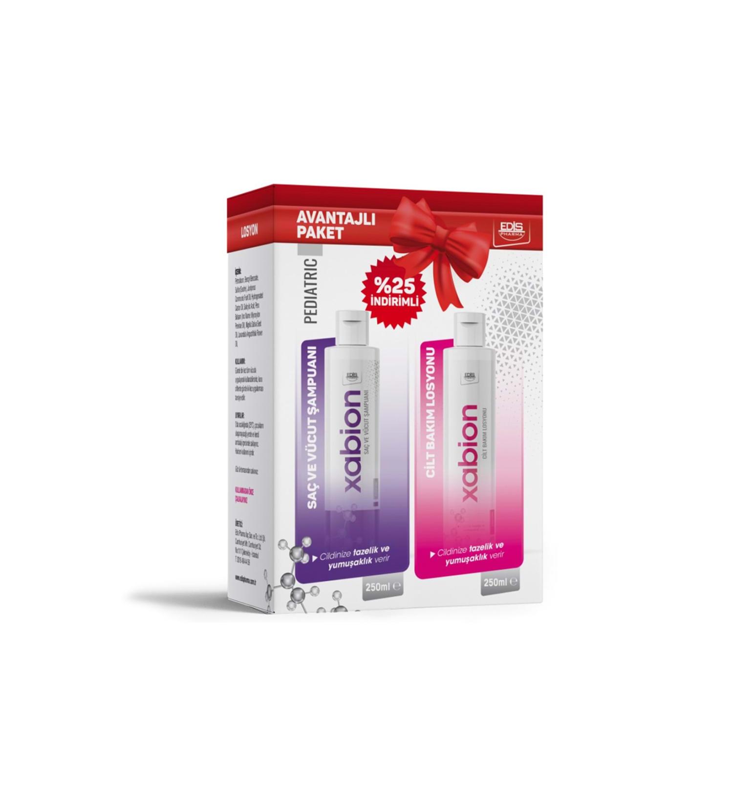 ED S PHARMA Xabion Pediatric Skin Care Lotion 250Ml + Shampoo 250 Ml Coffret Package