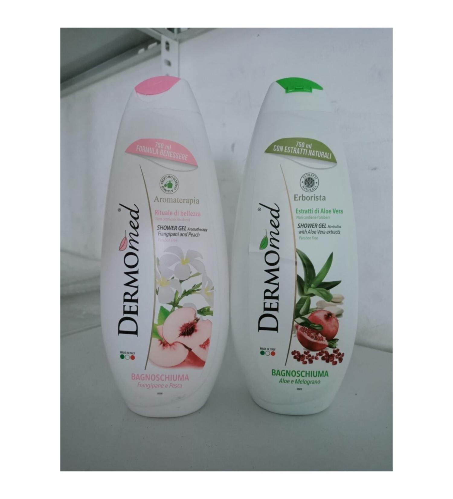 Dermomed Shower Gel 2x750 ml (FRANG BLOSSOM & PEACH AROMA THERAPY AND ALOE VERA & POMEGRANATE HERBALIST)