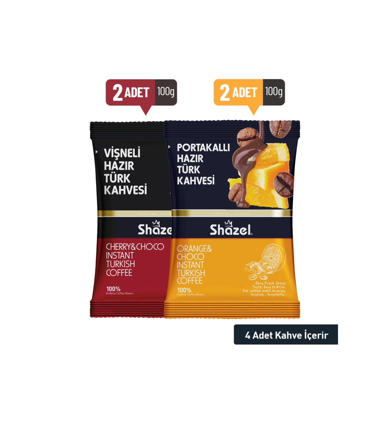 Shazel Orange 2x100gr And Cherry 2x100gr Instant Turkish Coffee (FLAVOURED)