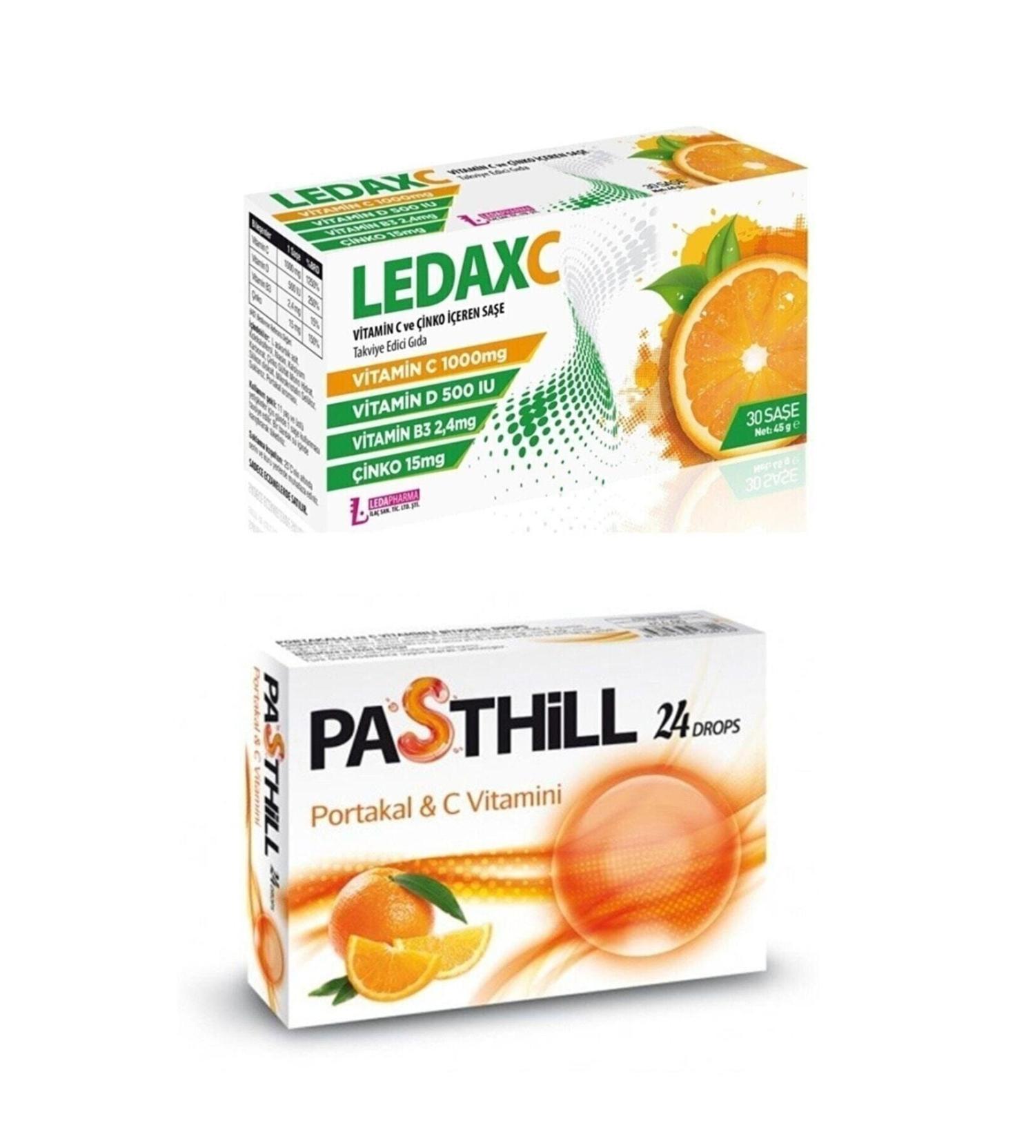Pasthill Ledax Vitamin C 1000 Mg 30 Sachets and Ledapharma Orange 24 Throat Pastilles